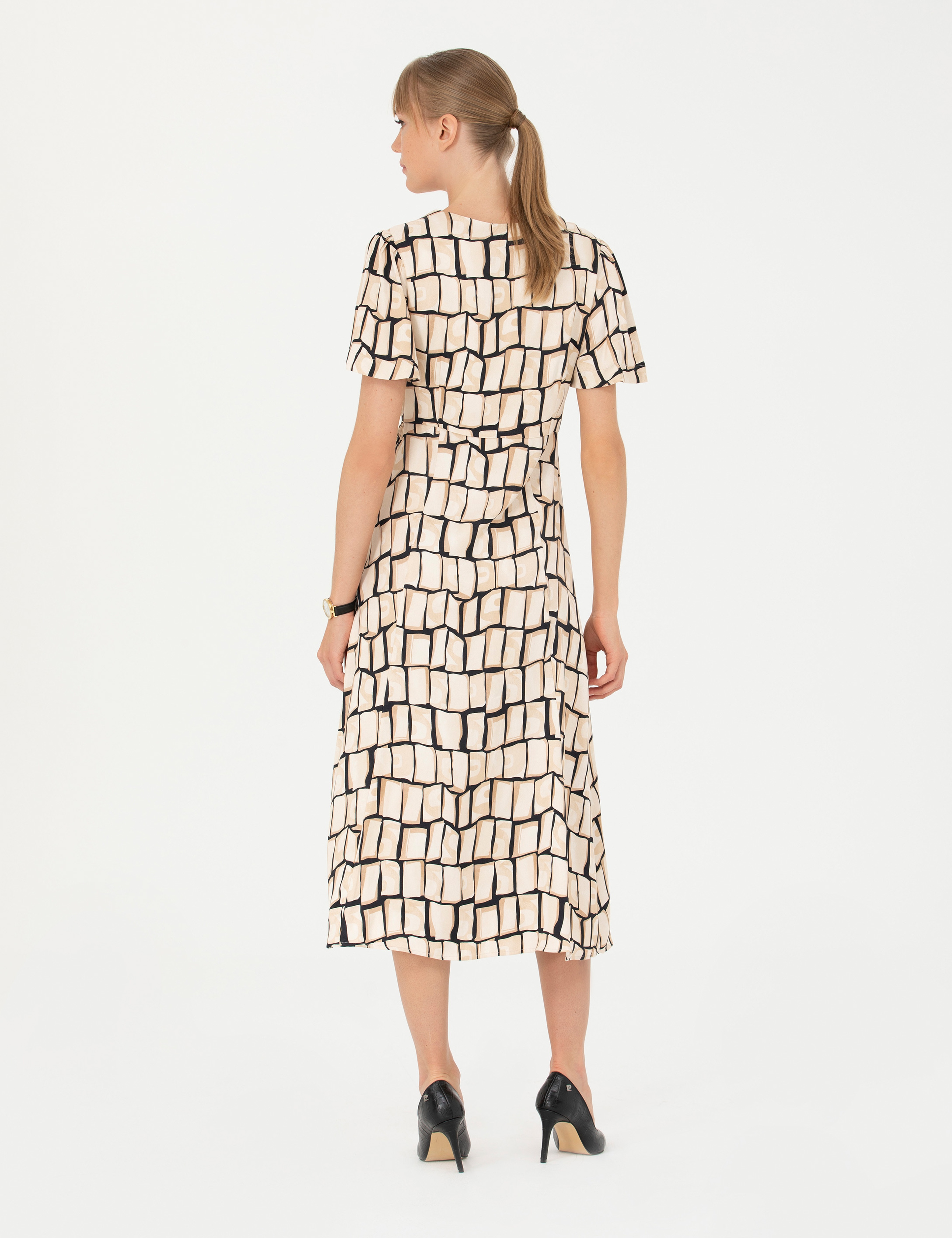 Siyah Regular Fit Dokuma Elbise - Image 5