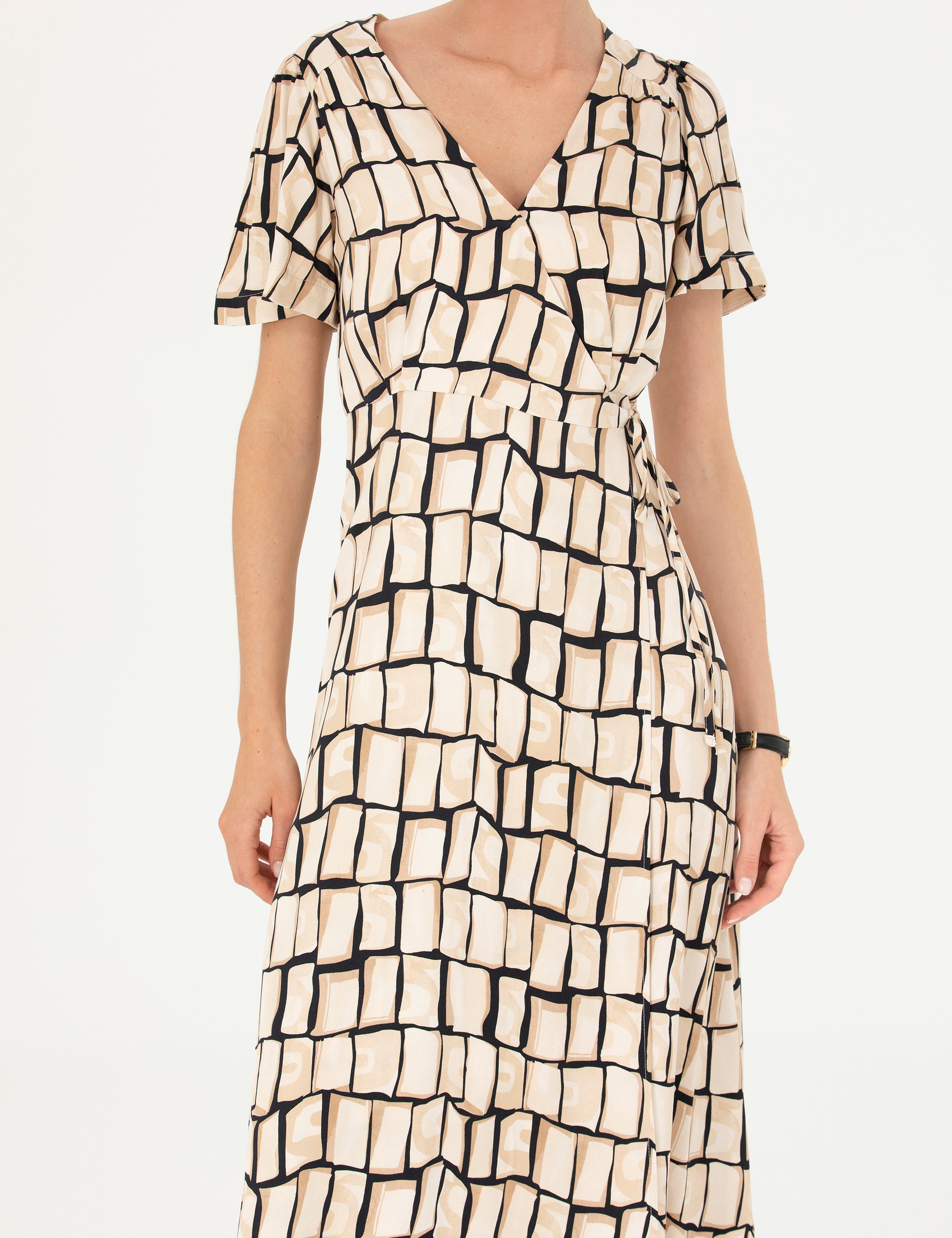 Siyah Regular Fit Dokuma Elbise - Image 6