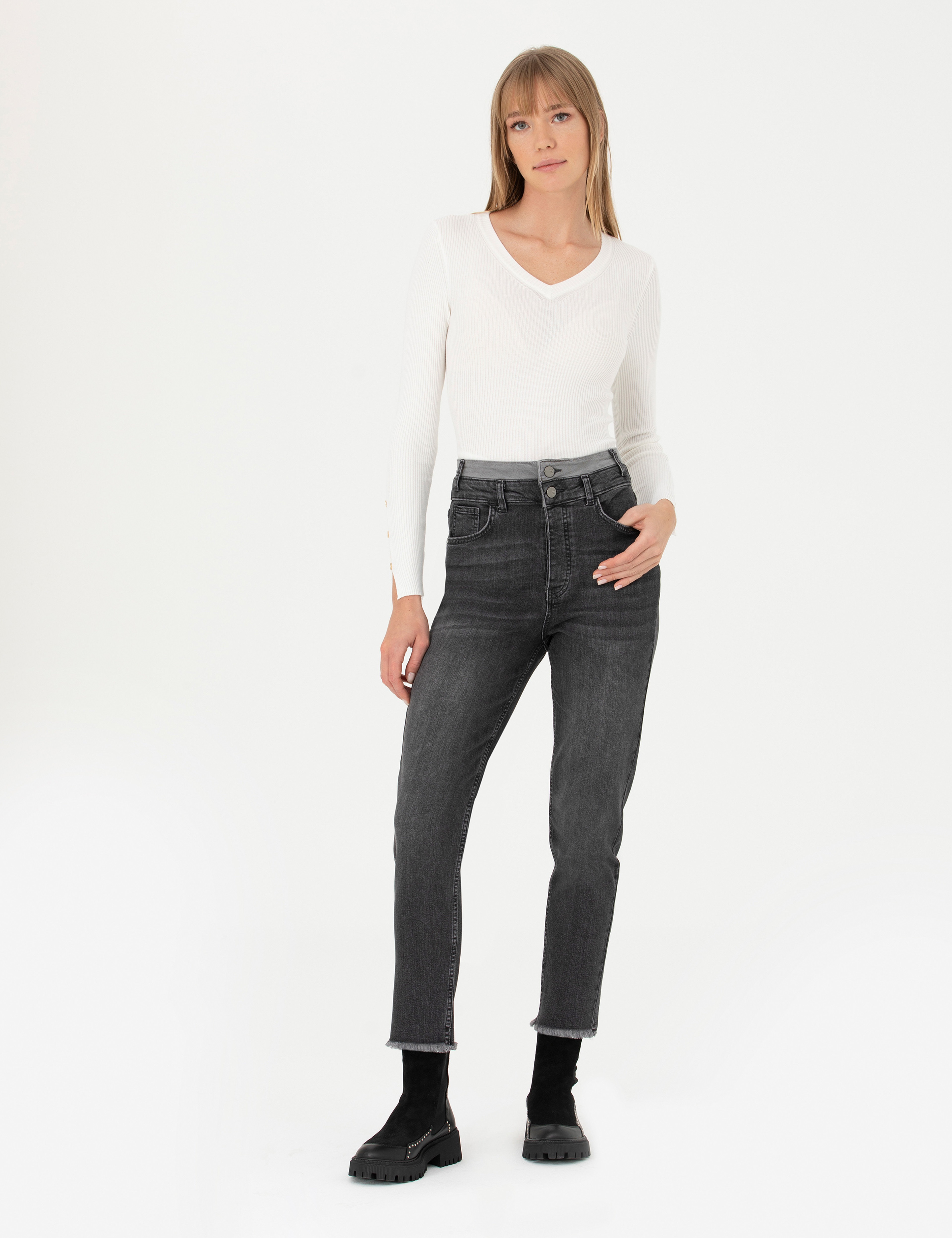 Antrasit Mom High Waist Fit Jean Pantolon - Image 3