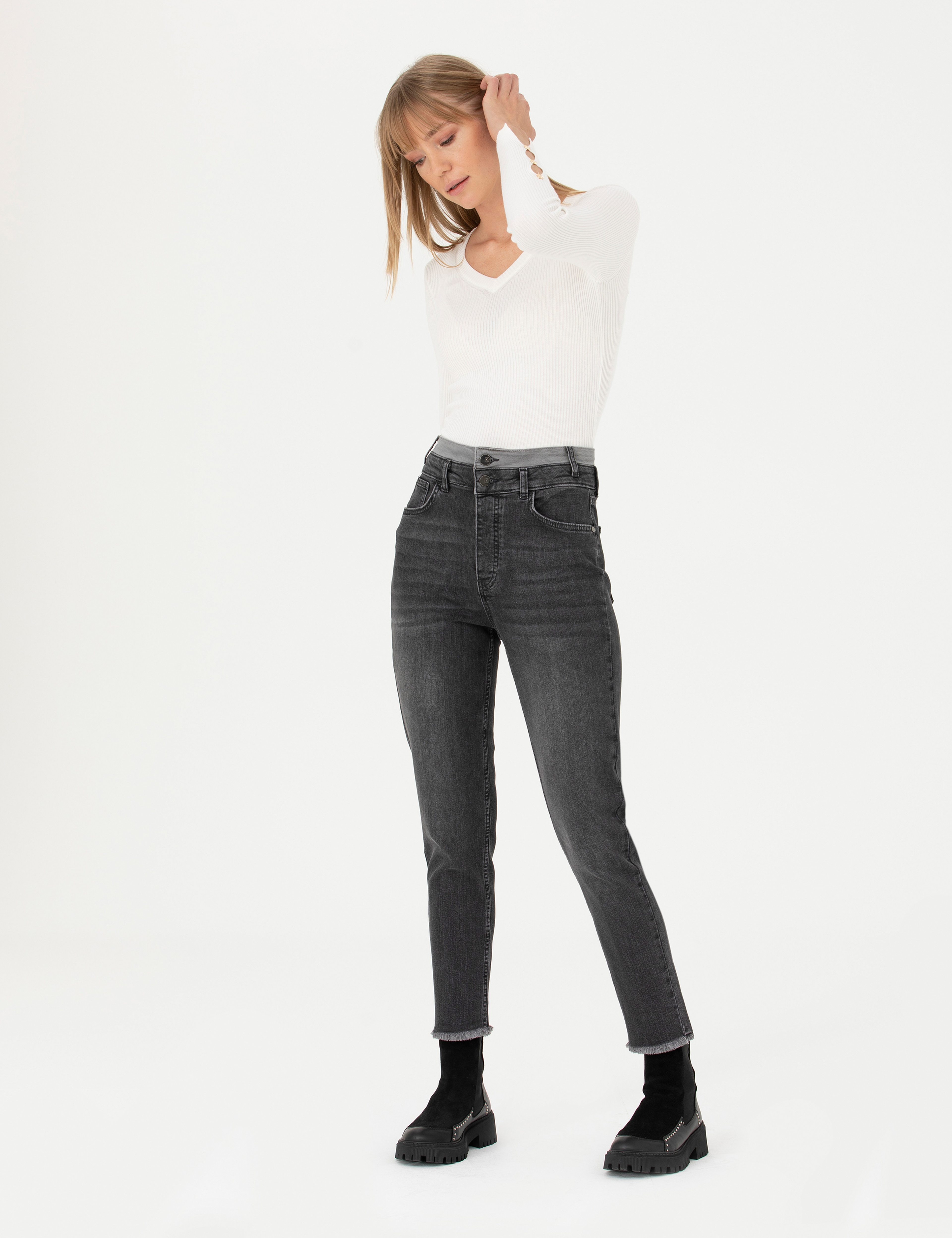 Antrasit Mom High Waist Fit Jean Pantolon - Image 1