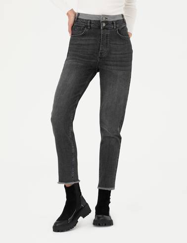 Antrasit Mom High Waist Fit Jean Pantolon