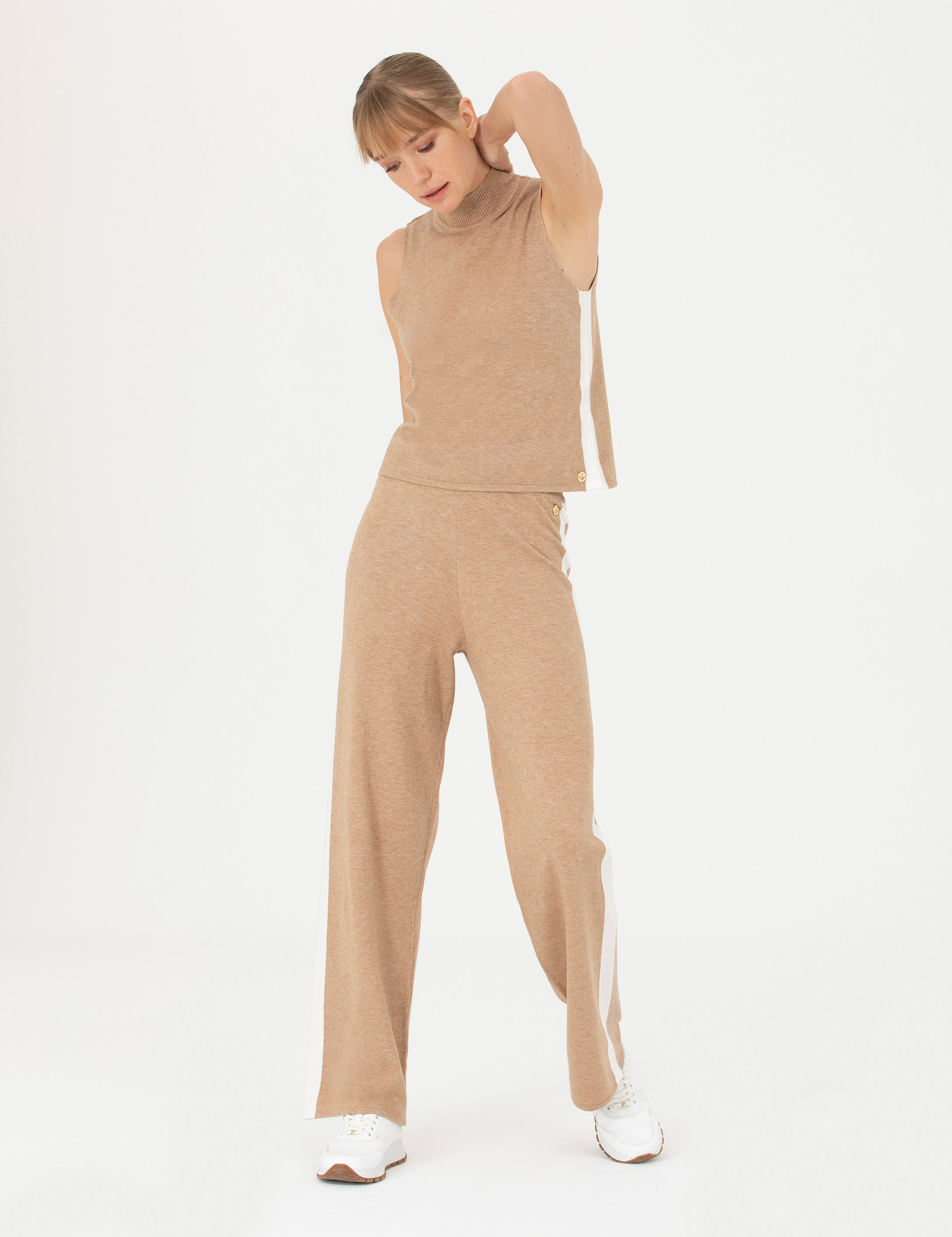 Bej Loose Fit Triko Pantolon - Image 1