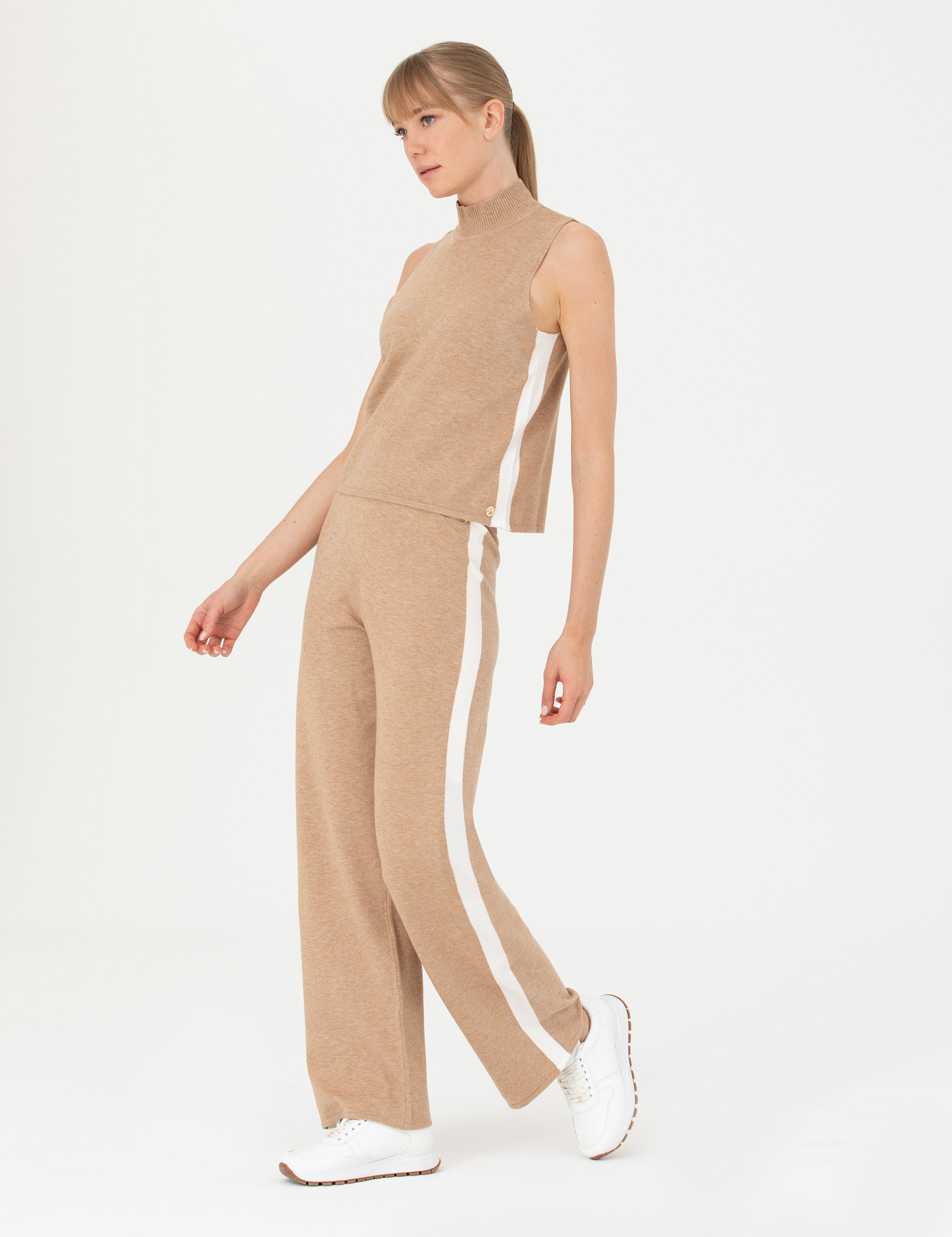 Bej Loose Fit Triko Pantolon