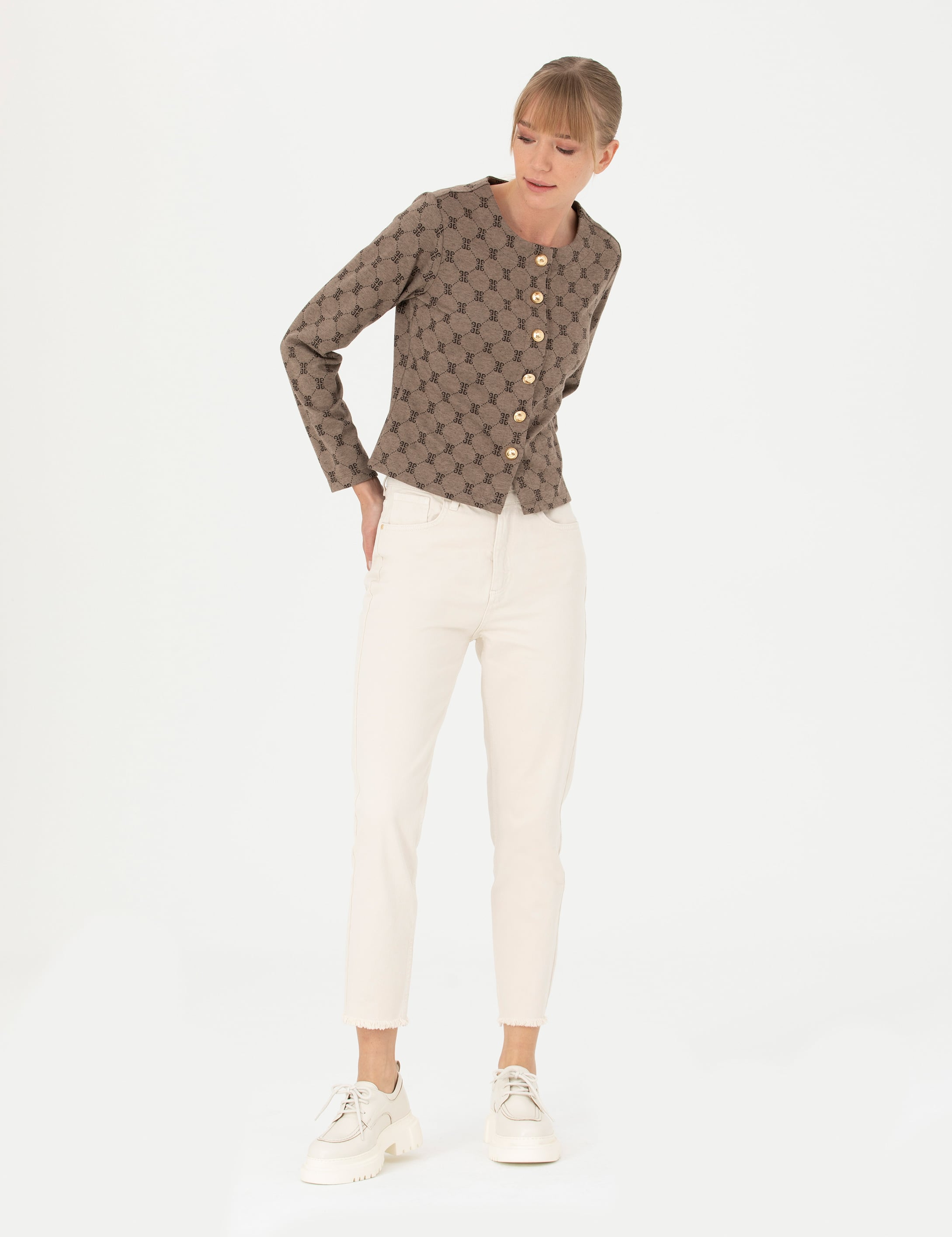 Krem Mom Fit Jean Pantolon - Image 1