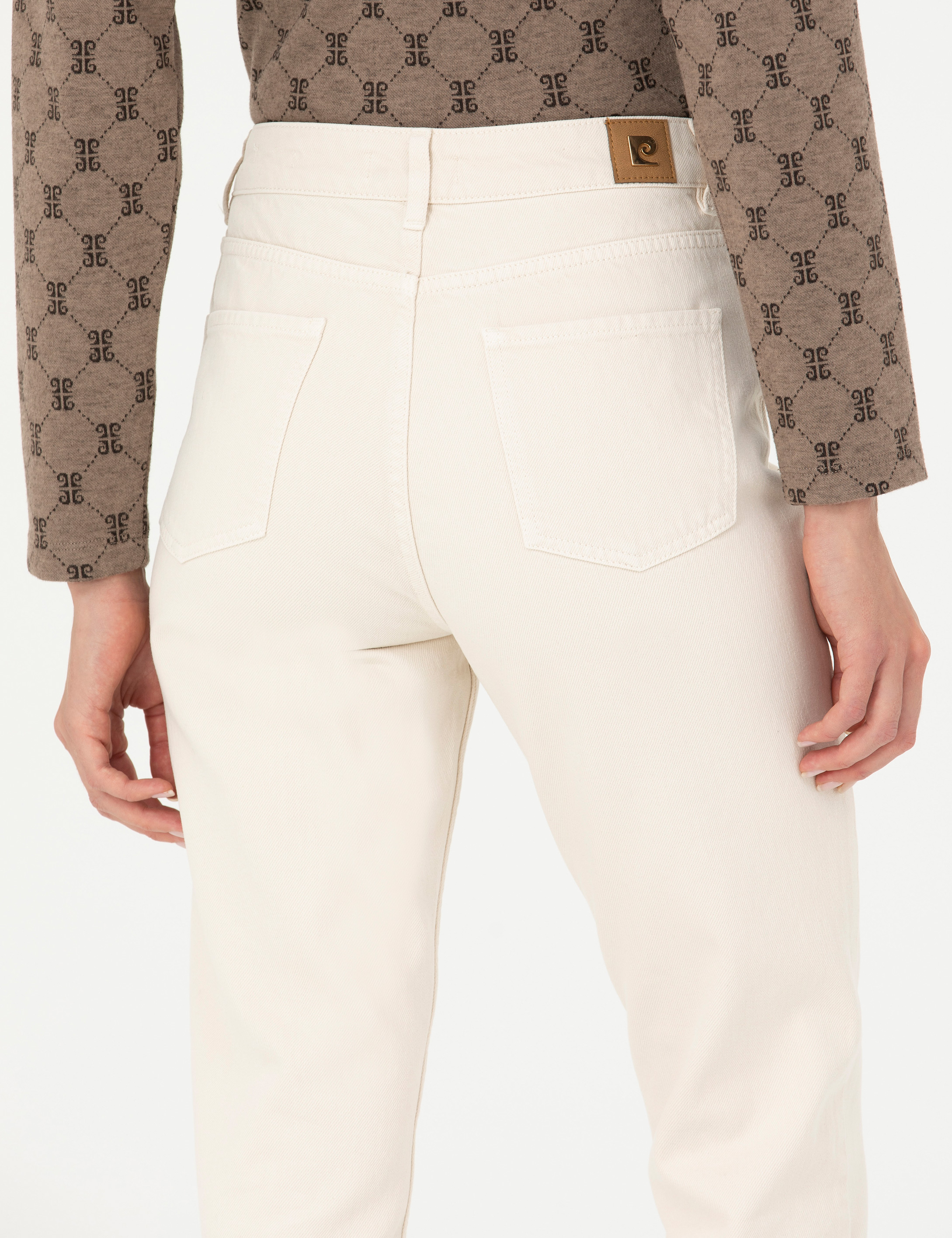 Pierre Cardin Krem Mom Fit Jean Pantolon görsel 7