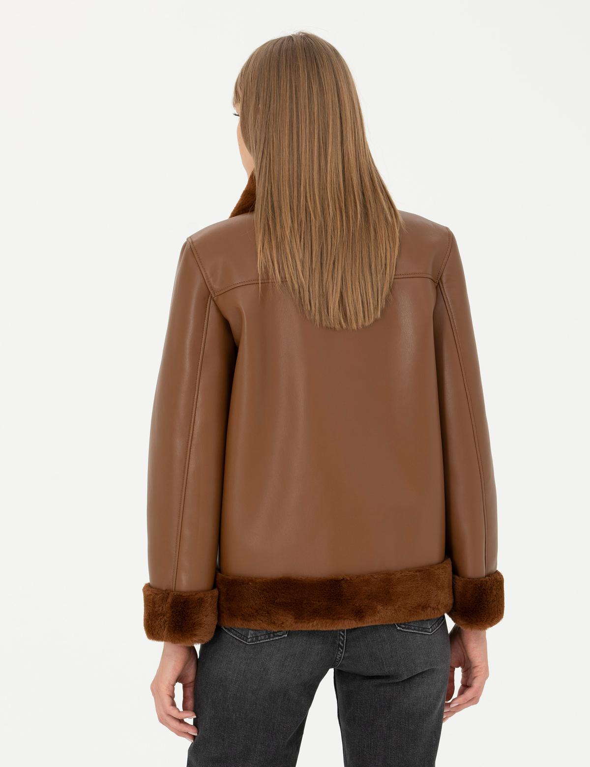 Kahverengi Regular Fit Suni Deri Ceket - 50273583026