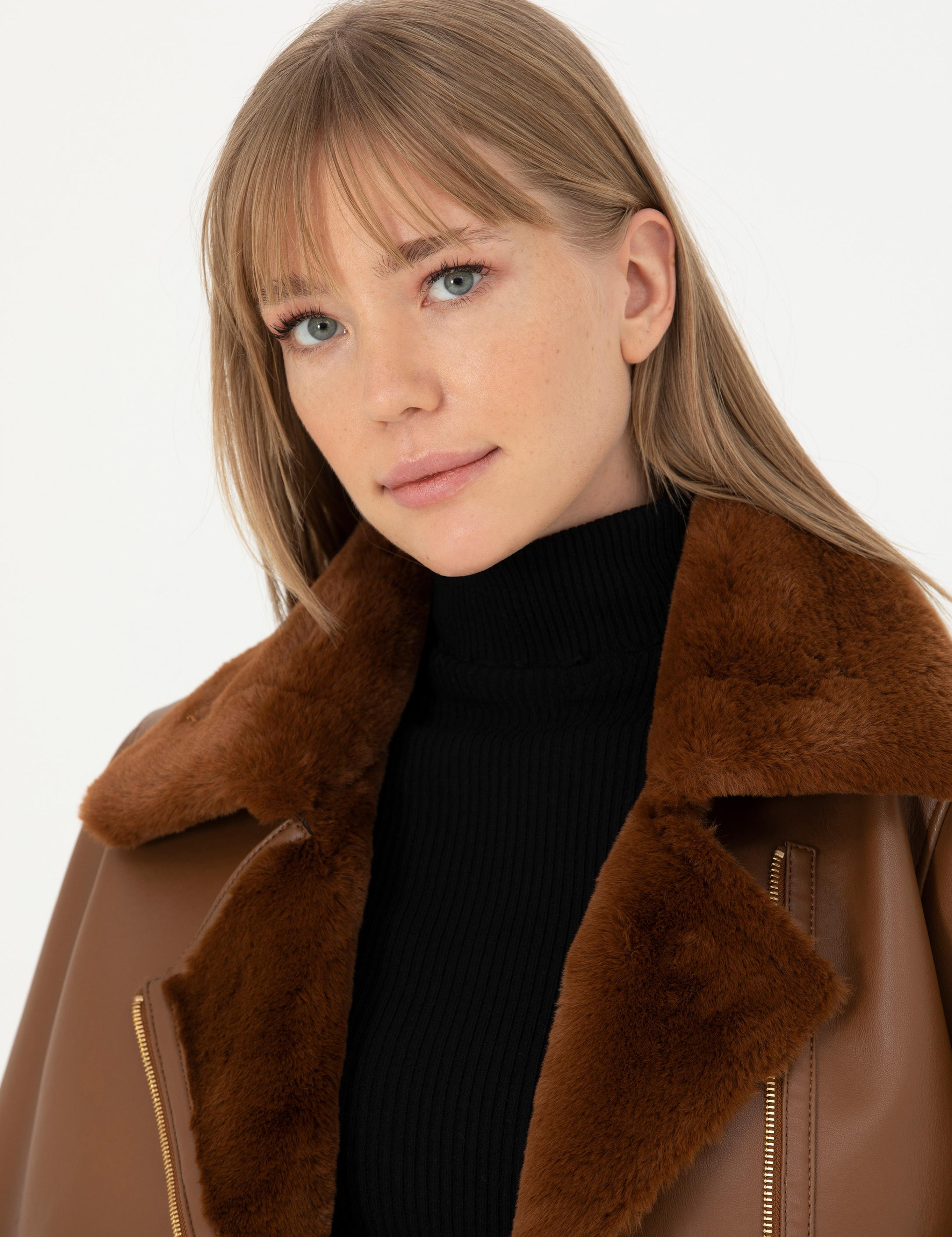 Kahverengi Regular Fit Suni Deri Ceket