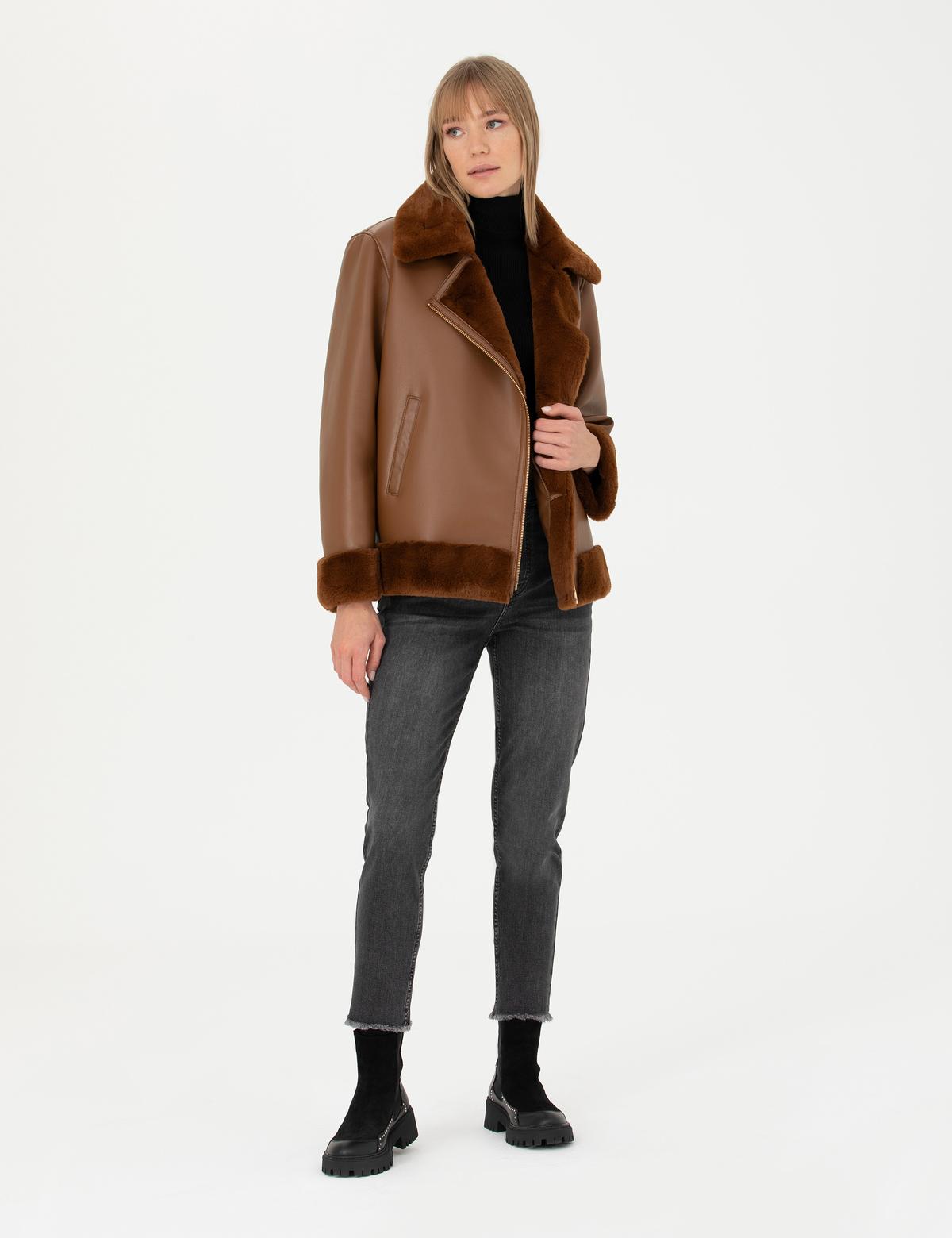 Kahverengi Regular Fit Suni Deri Ceket - 50273583026