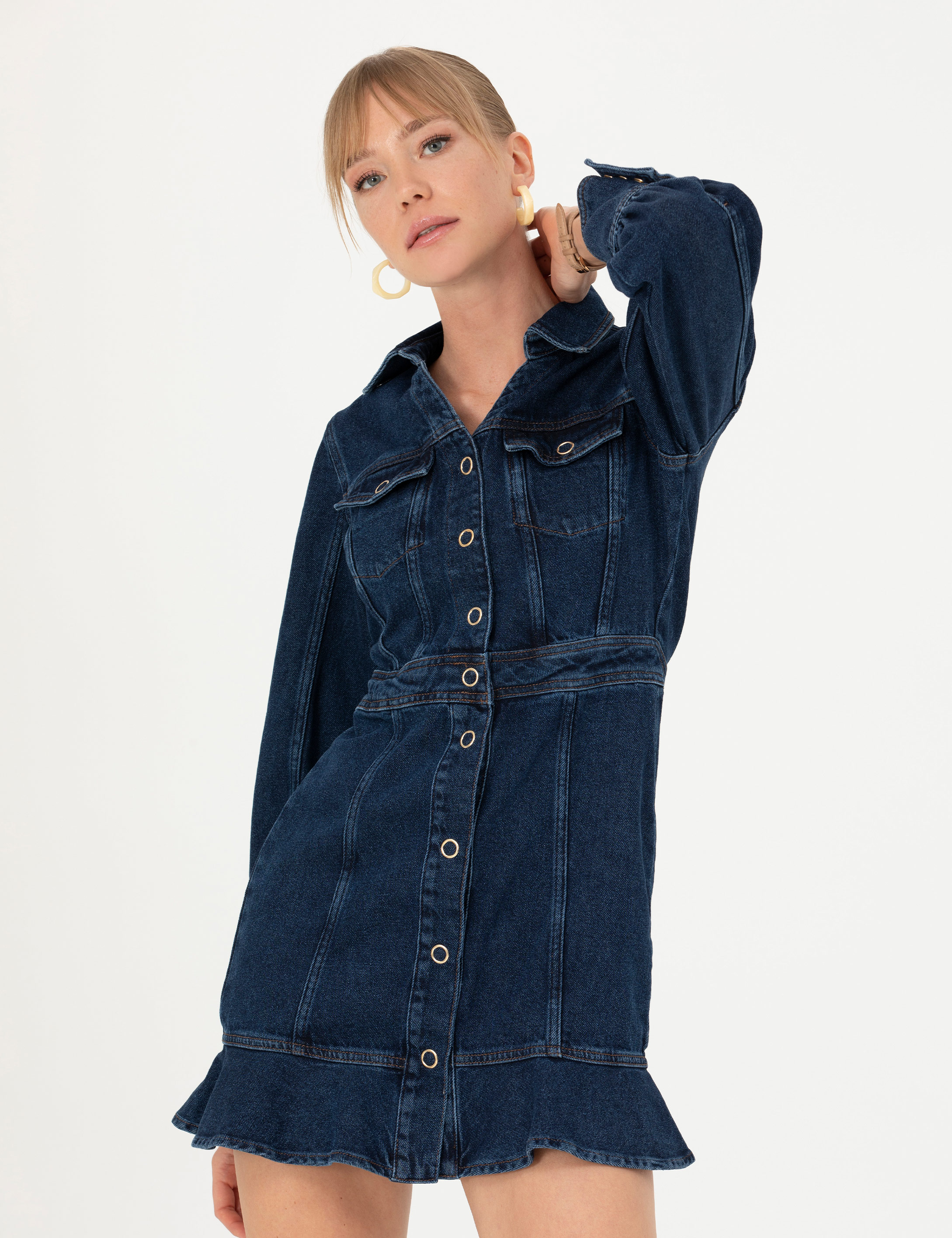 Koyu İndigo Slim Fit Jean Elbise - Image 2