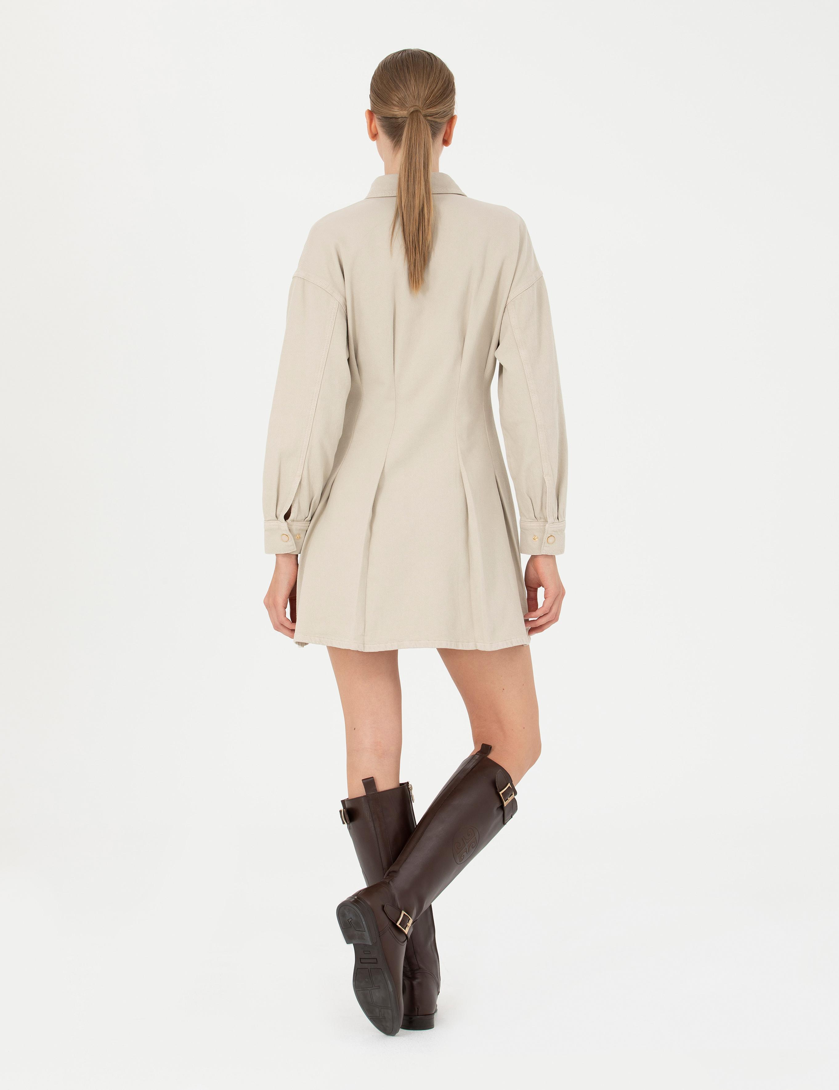 Bej A Kesim Dokuma Elbise