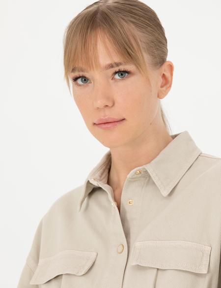 Bej A Kesim Dokuma Elbise - 50279886004