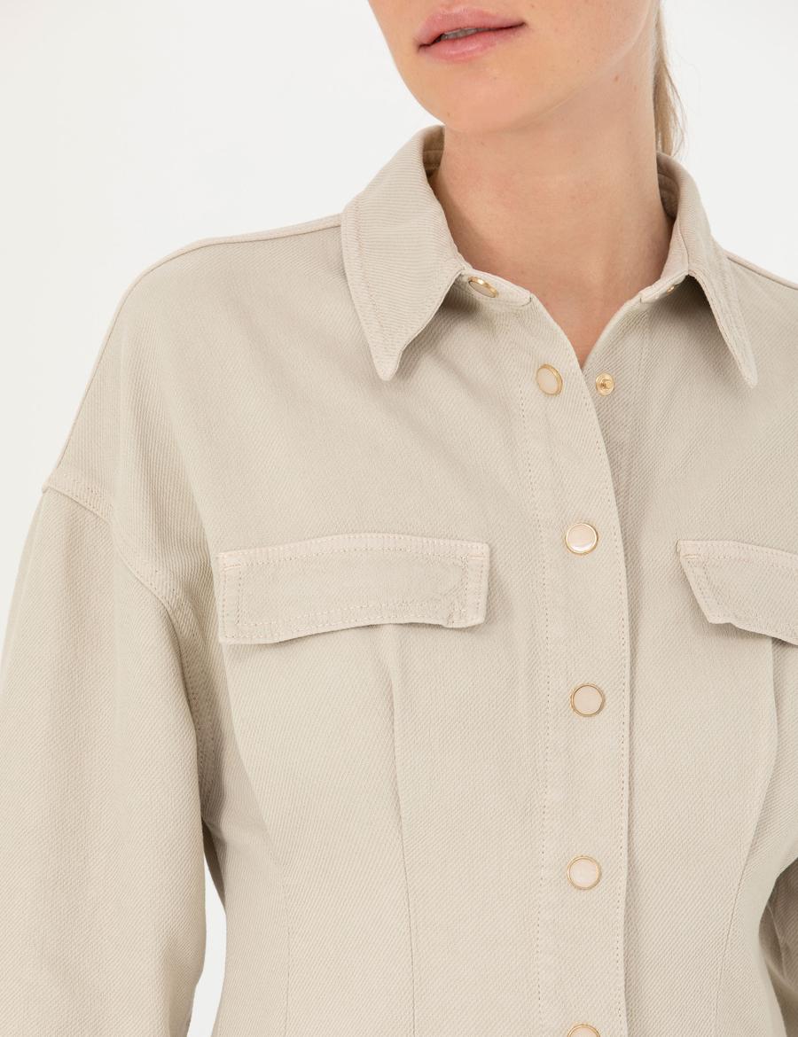 Bej A Kesim Dokuma Elbise