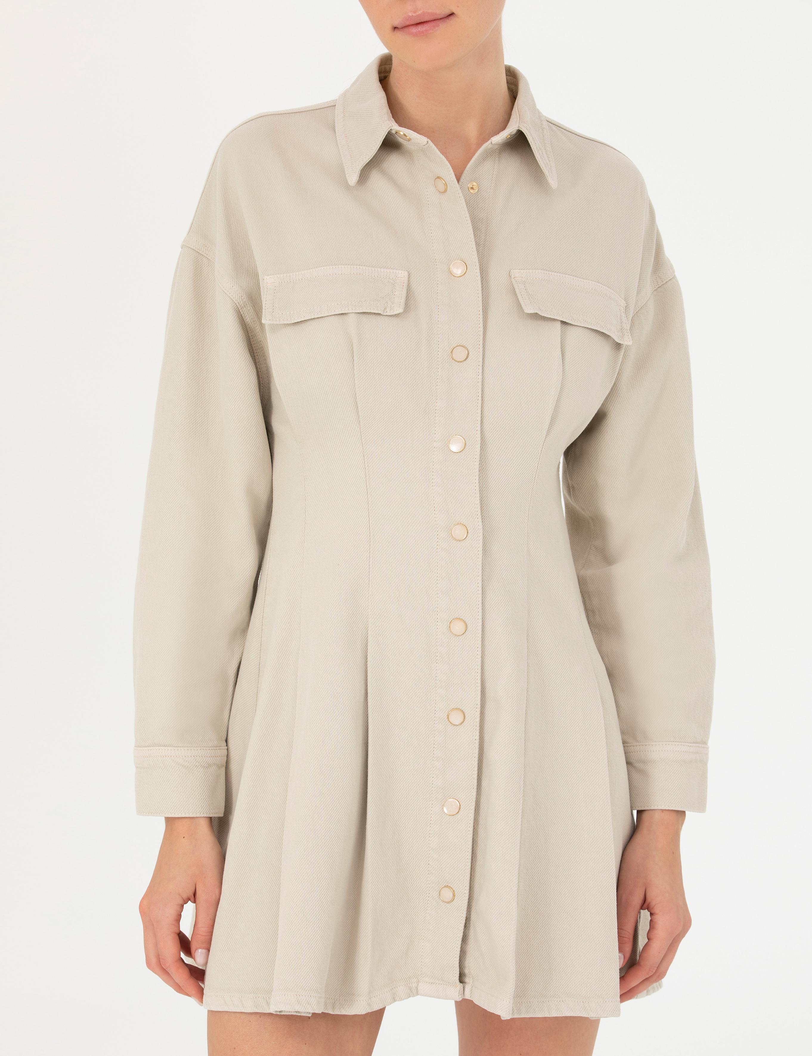 Bej A Kesim Dokuma Elbise