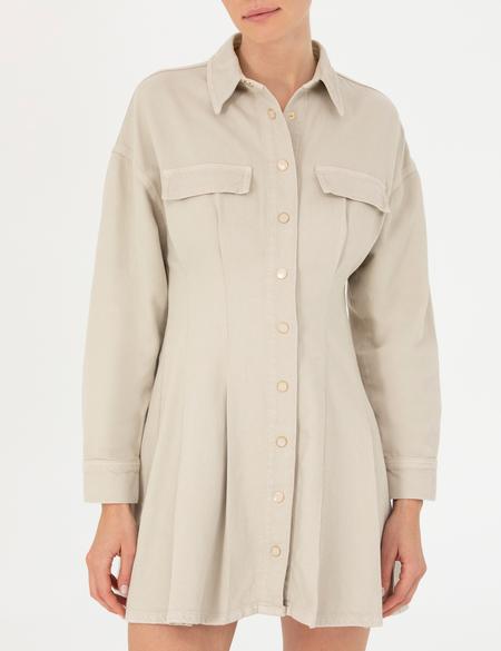 Bej A Kesim Dokuma Elbise - 50279886004