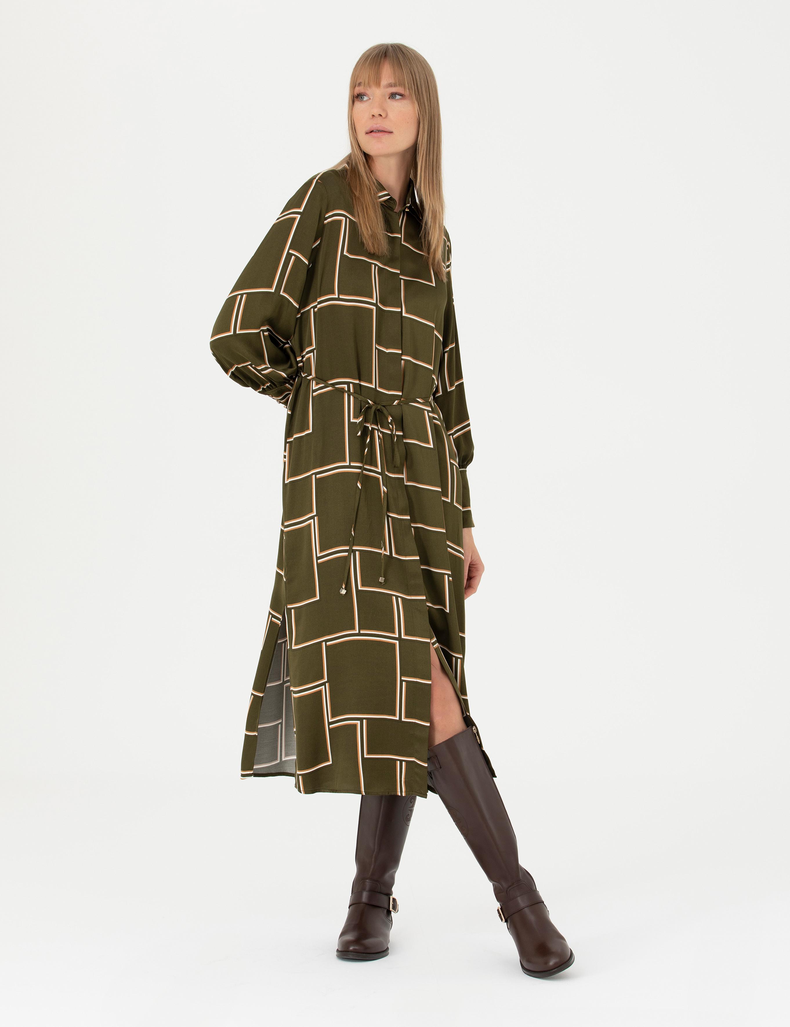 Kahverengi Comfort Fit Dokuma Elbise