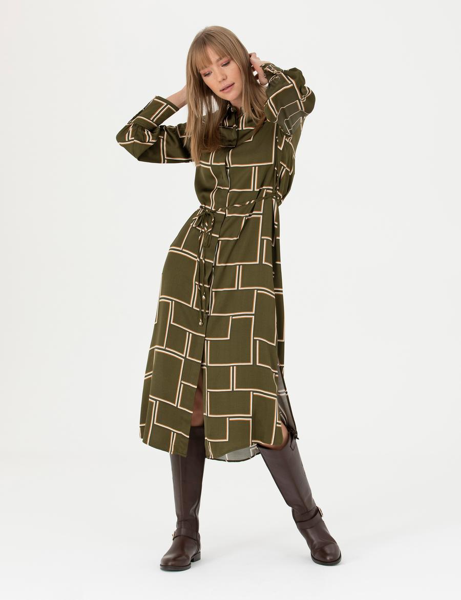 Kahverengi Comfort Fit Dokuma Elbise