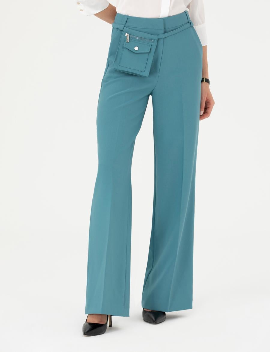 Petrol Palazzo Kumaş Pantolon