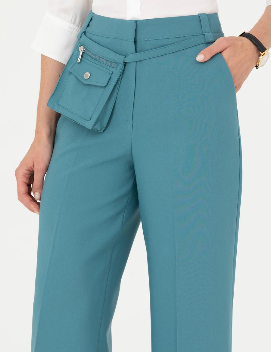 Petrol Palazzo Kumaş Pantolon