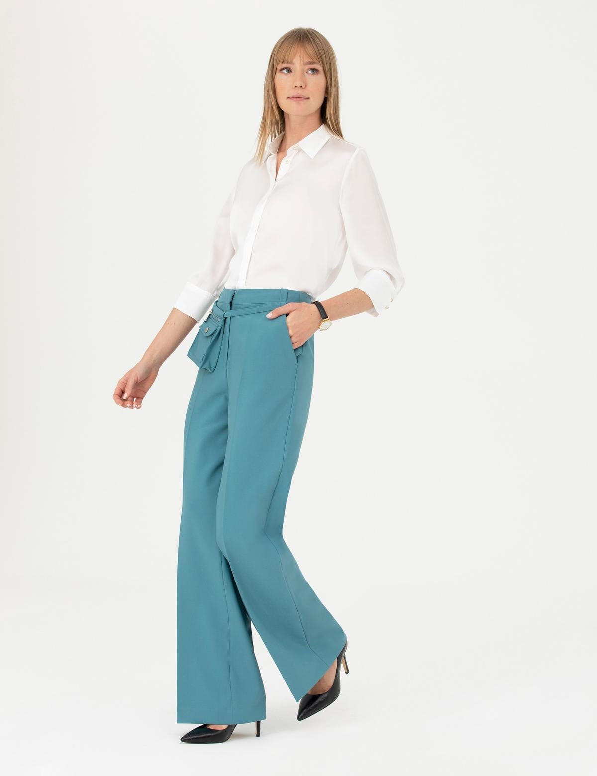 Petrol Palazzo Kumaş Pantolon - 50273084009