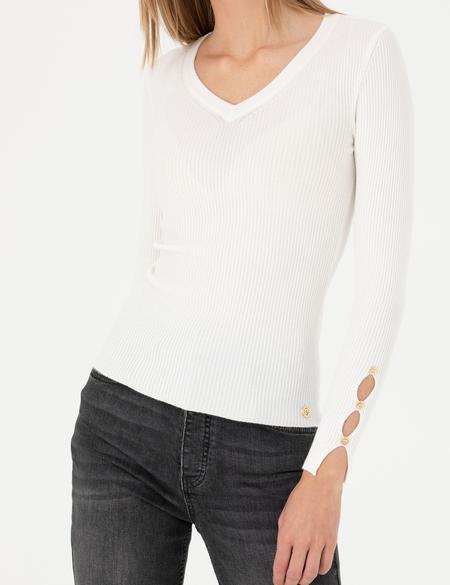 Ekru Ex Slim Fit V Yaka Kazak - 50276197054