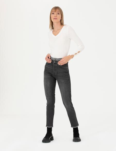 Ekru Ex Slim Fit V Yaka Kazak - 50276197054