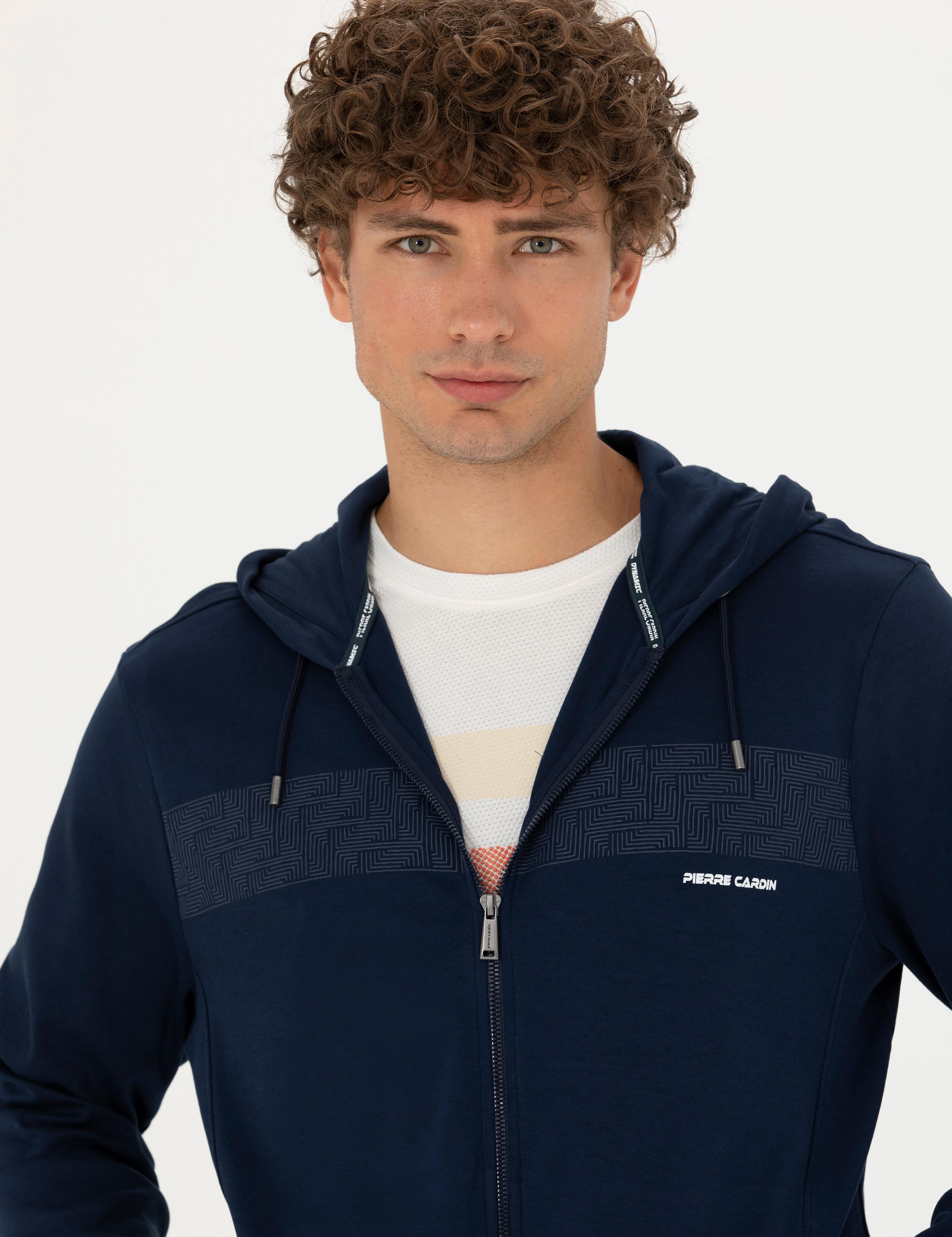 Lacivert Regular Fit Kapüşonlu Hırka