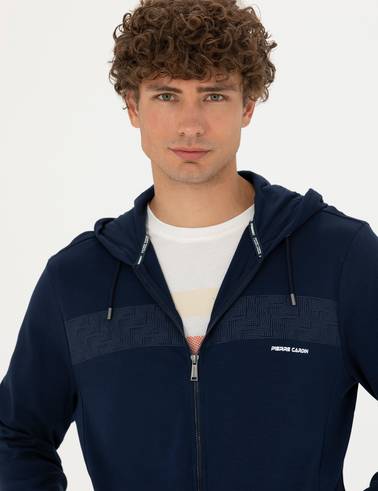 Lacivert Regular Fit Kapüşonlu Hırka
