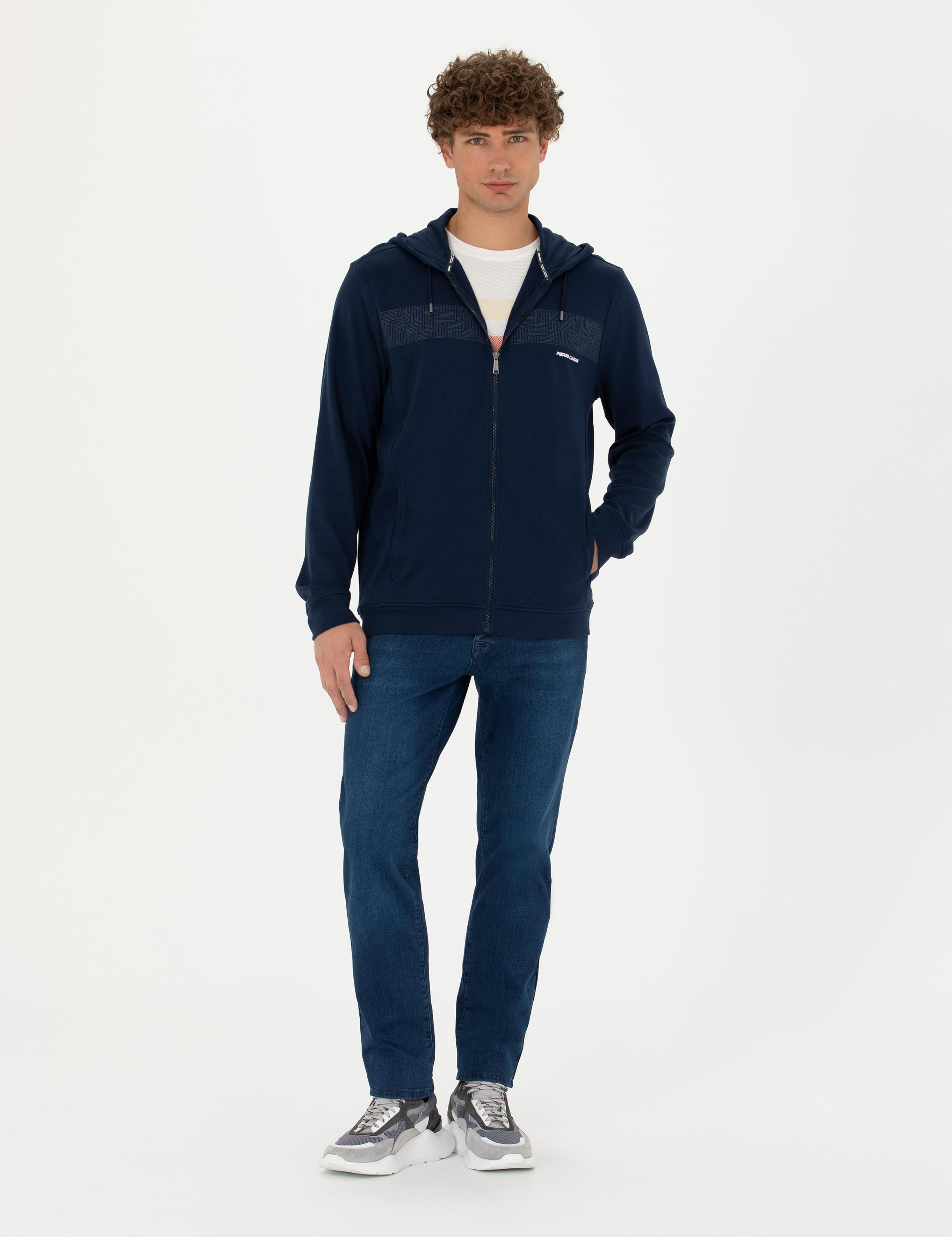 Lacivert Regular Fit Kapüşonlu Hırka