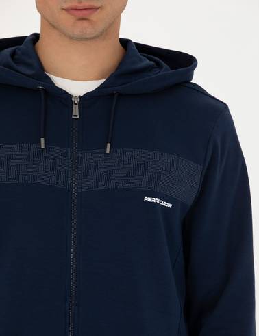 Lacivert Regular Fit Kapüşonlu Hırka