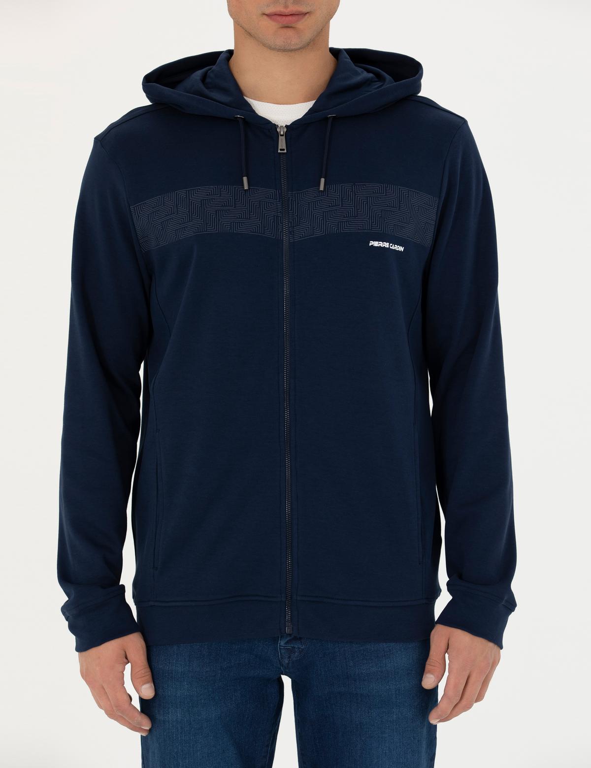 Lacivert Regular Fit Kapüşonlu Hırka - 50273925034