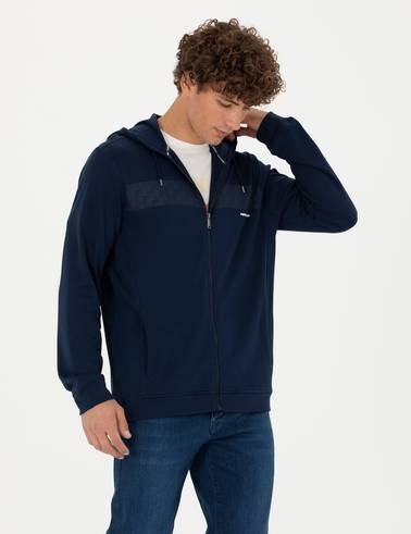 Lacivert Regular Fit Kapüşonlu Hırka