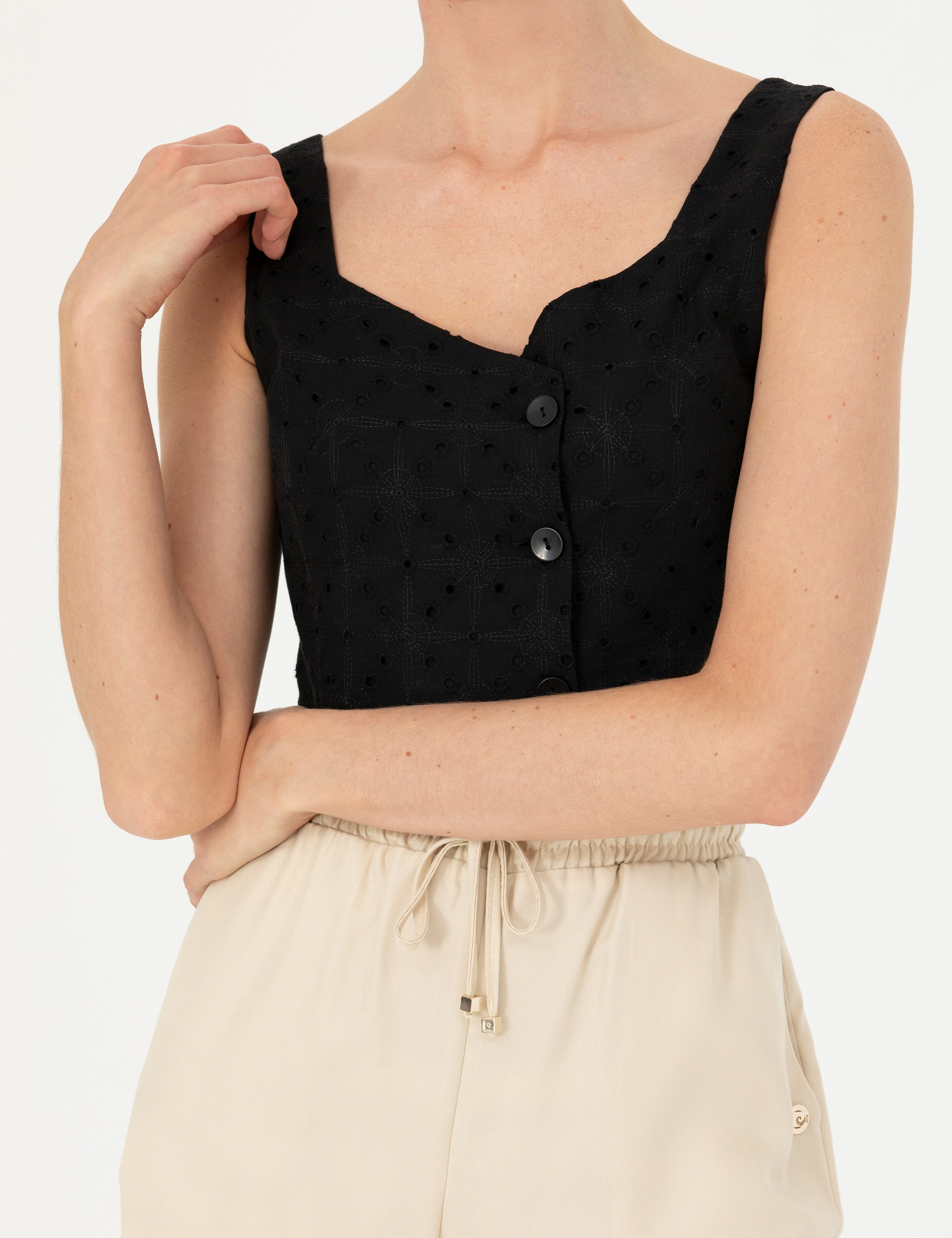 Siyah Crop Top Bluz