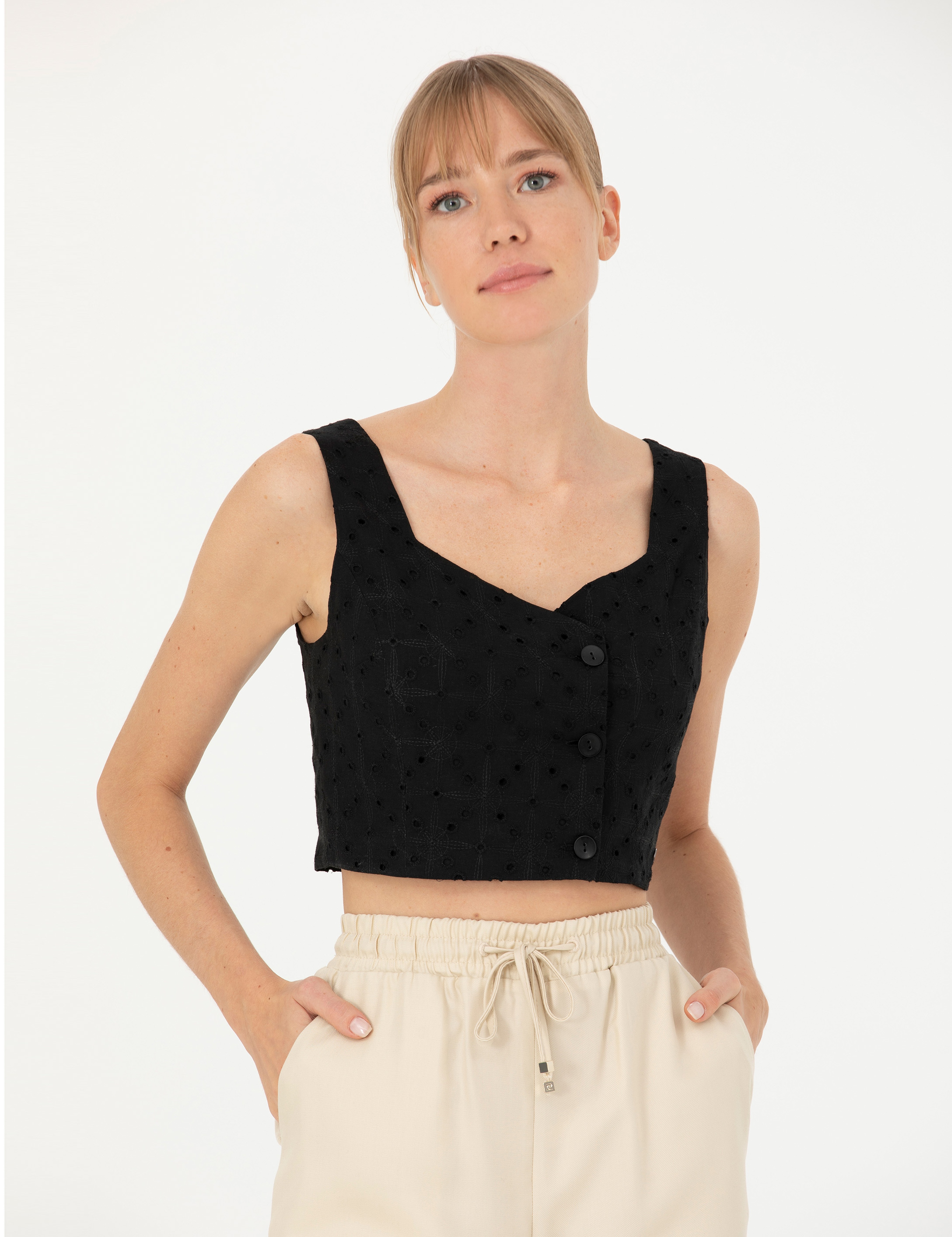 Siyah Crop Top Bluz - Image 3
