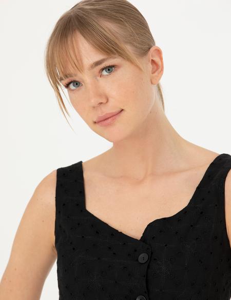 Siyah Crop Top Bluz - 50262559024