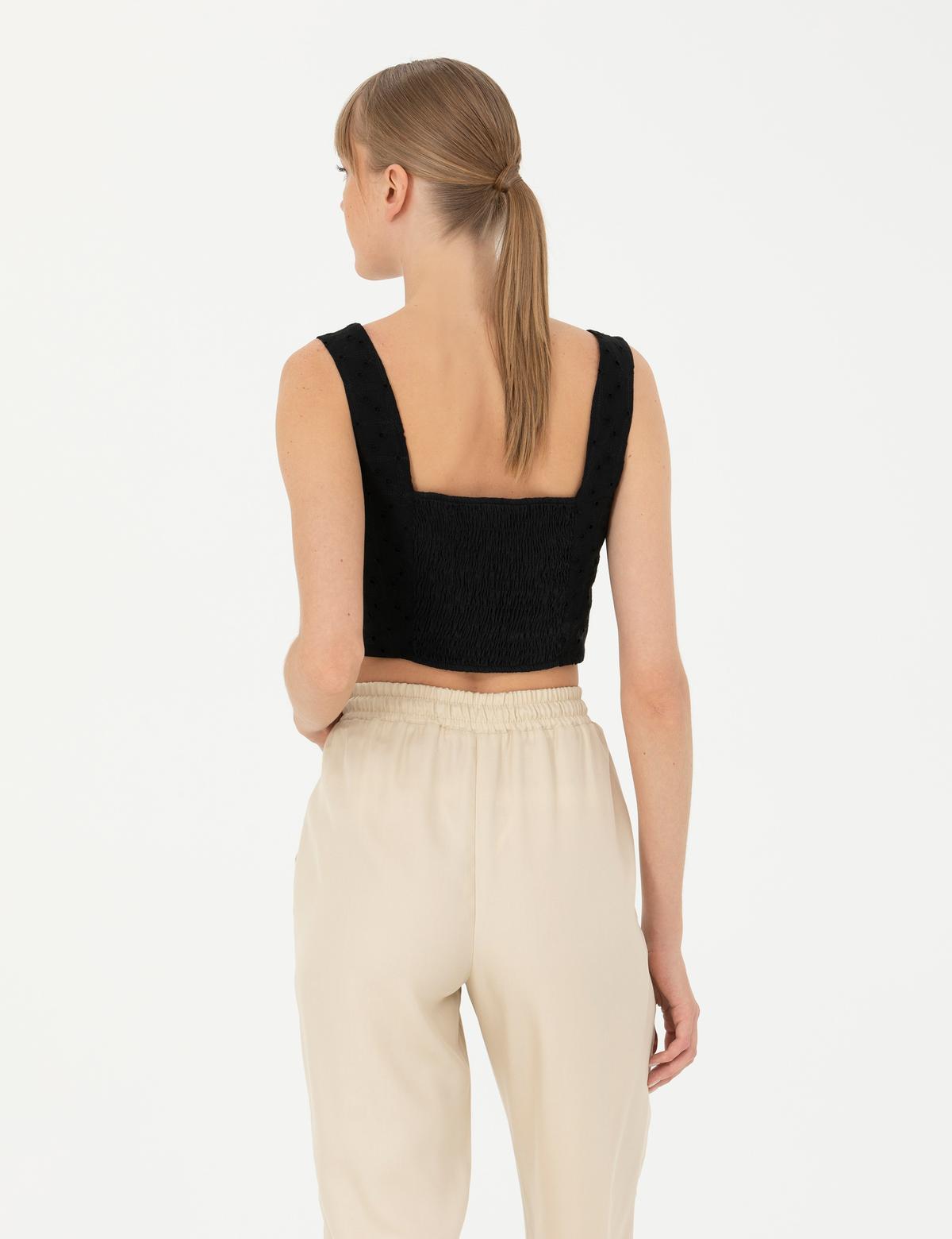 Siyah Crop Top Bluz - 50262559024