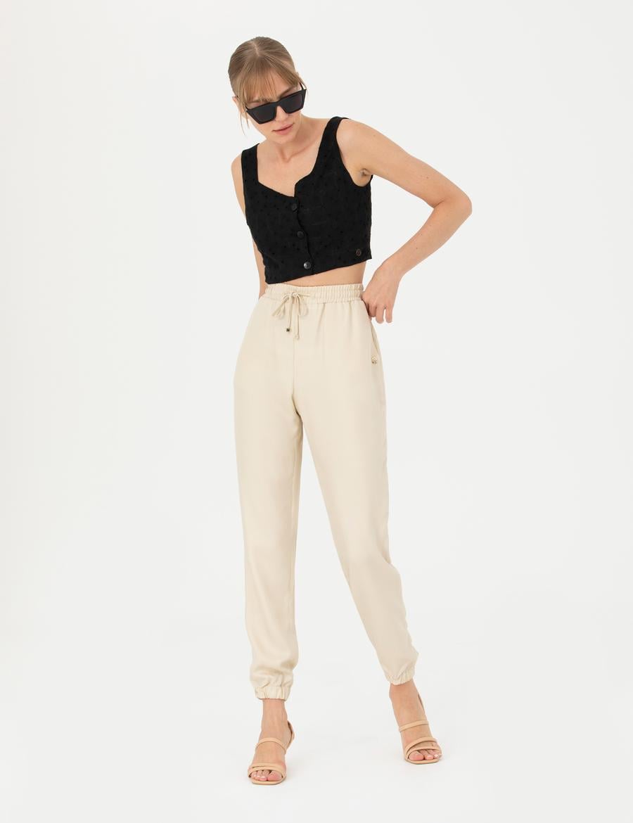 Krem Kumaş Pantolon