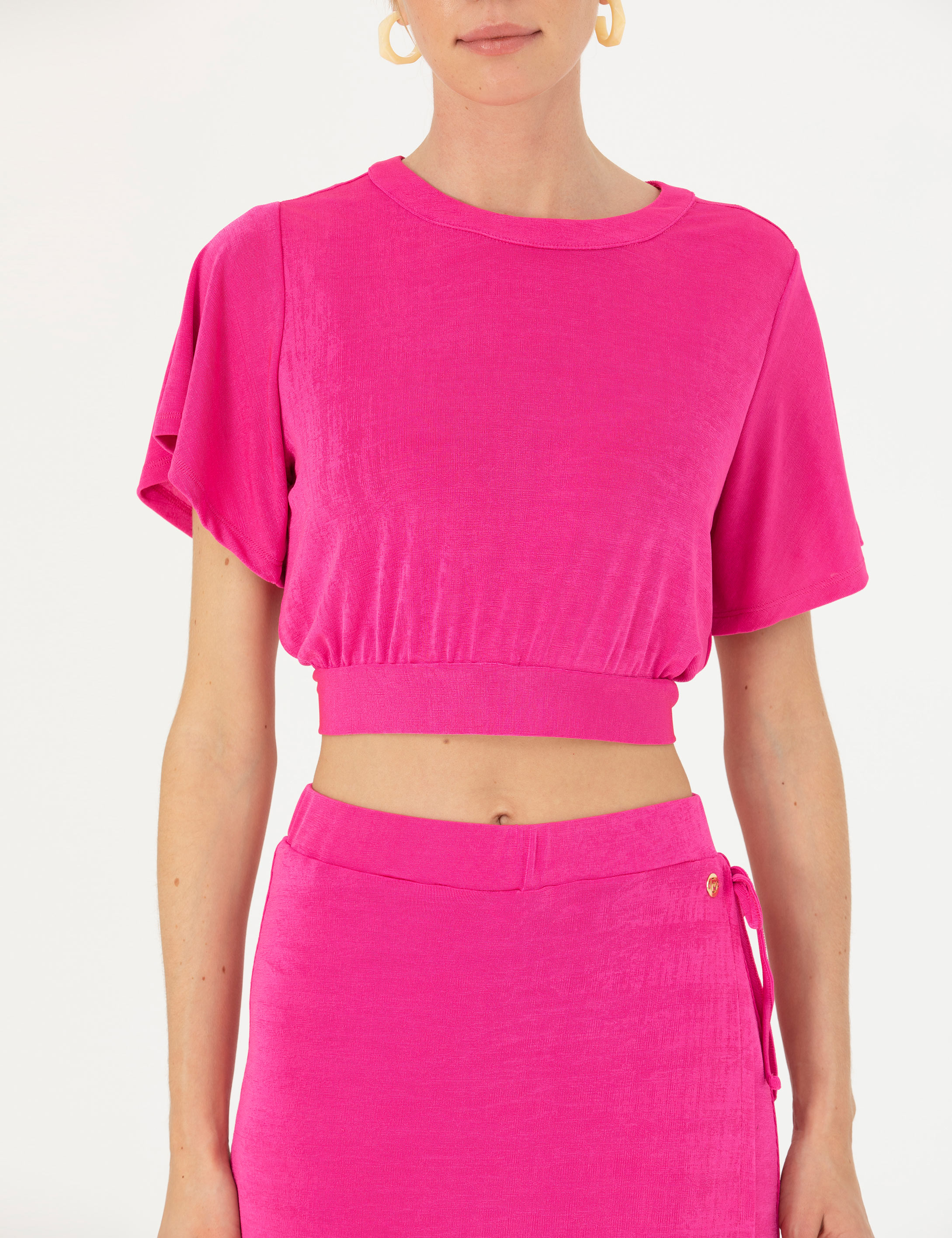 Pierre Cardin Fuşya Crop Top Örme Bluz görsel 6