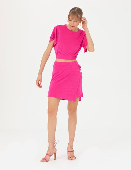 Fuşya Crop Top Örme Bluz - 50263506042