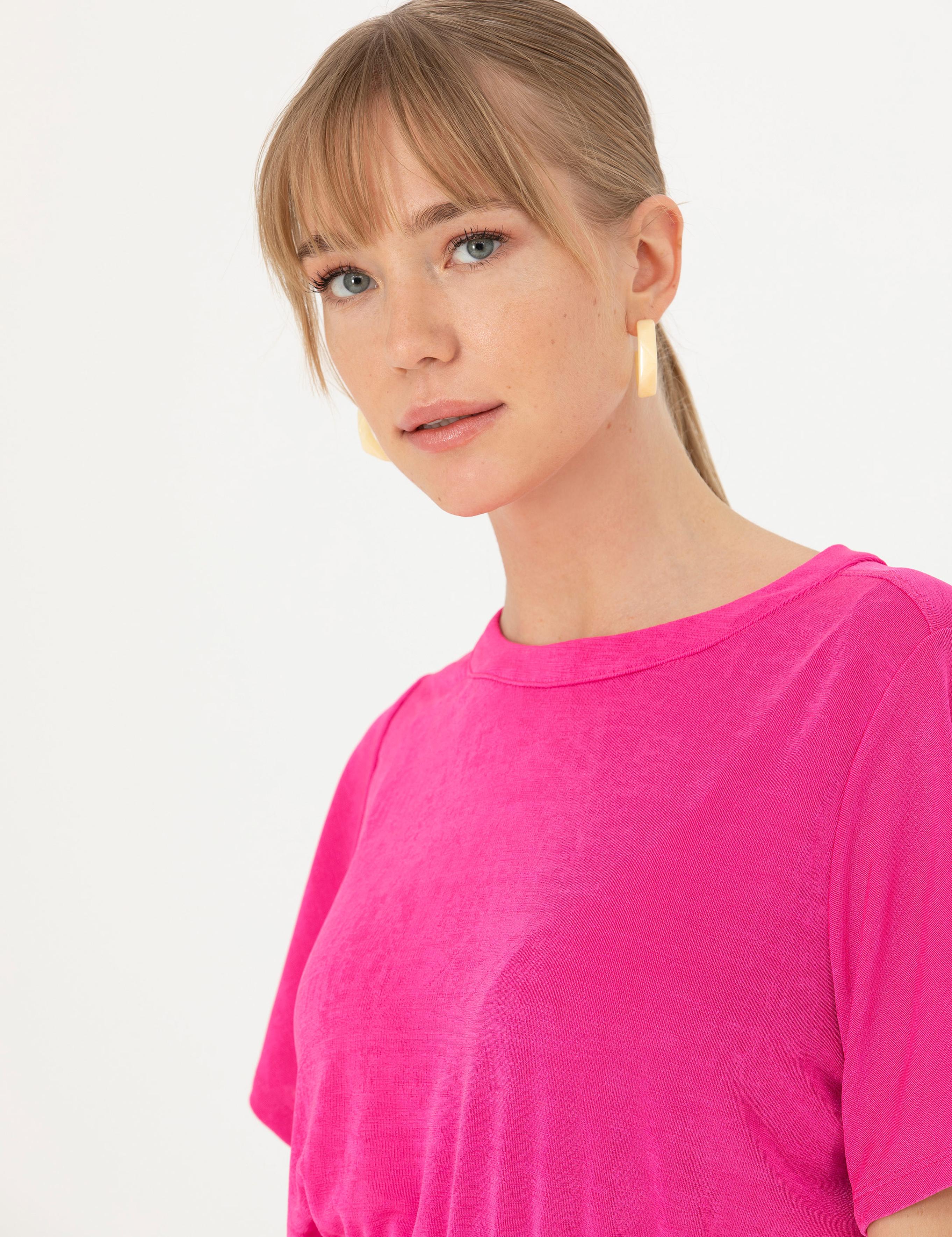 Fuşya Crop Top Örme Bluz