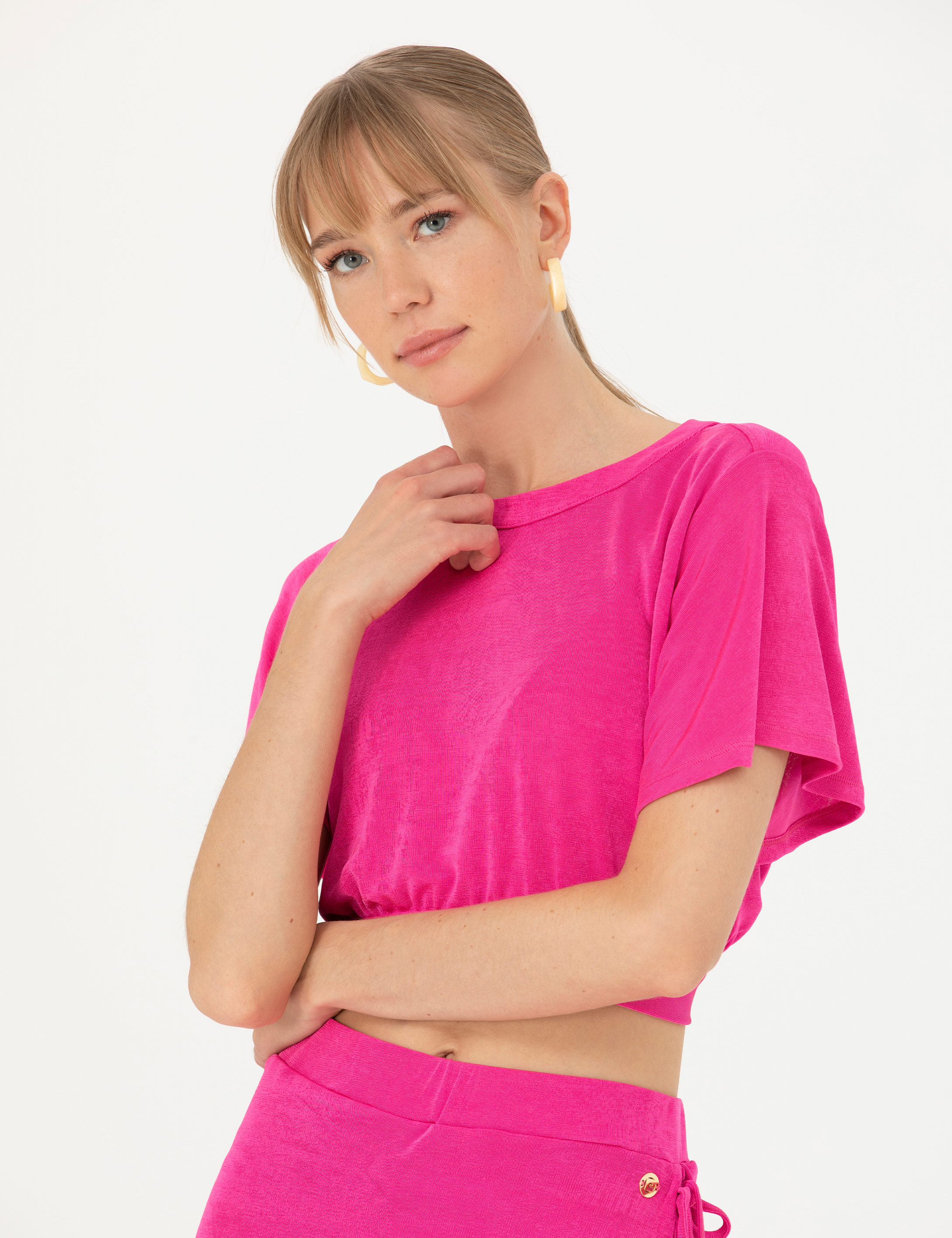 Pierre Cardin Fuşya Crop Top Örme Bluz görsel 3