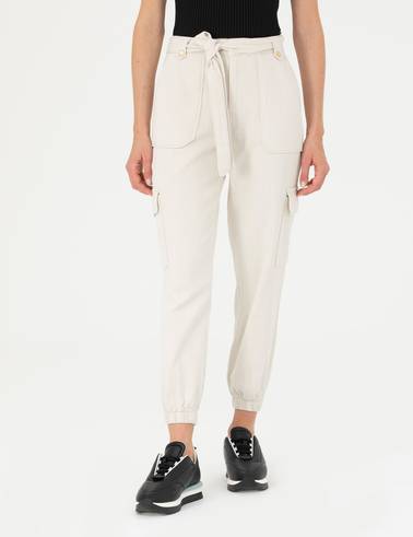 Krem Jogger Fit Kanvas Pantolon