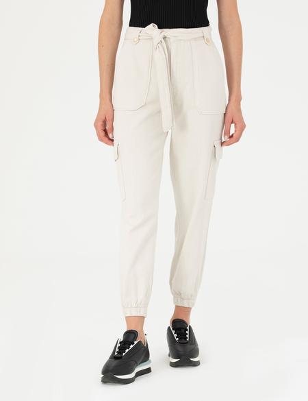 Krem Keten Karışımlı Jogger Fit Kanvas Pantolon - 50263722006