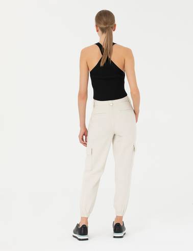 Krem Jogger Fit Kanvas Pantolon
