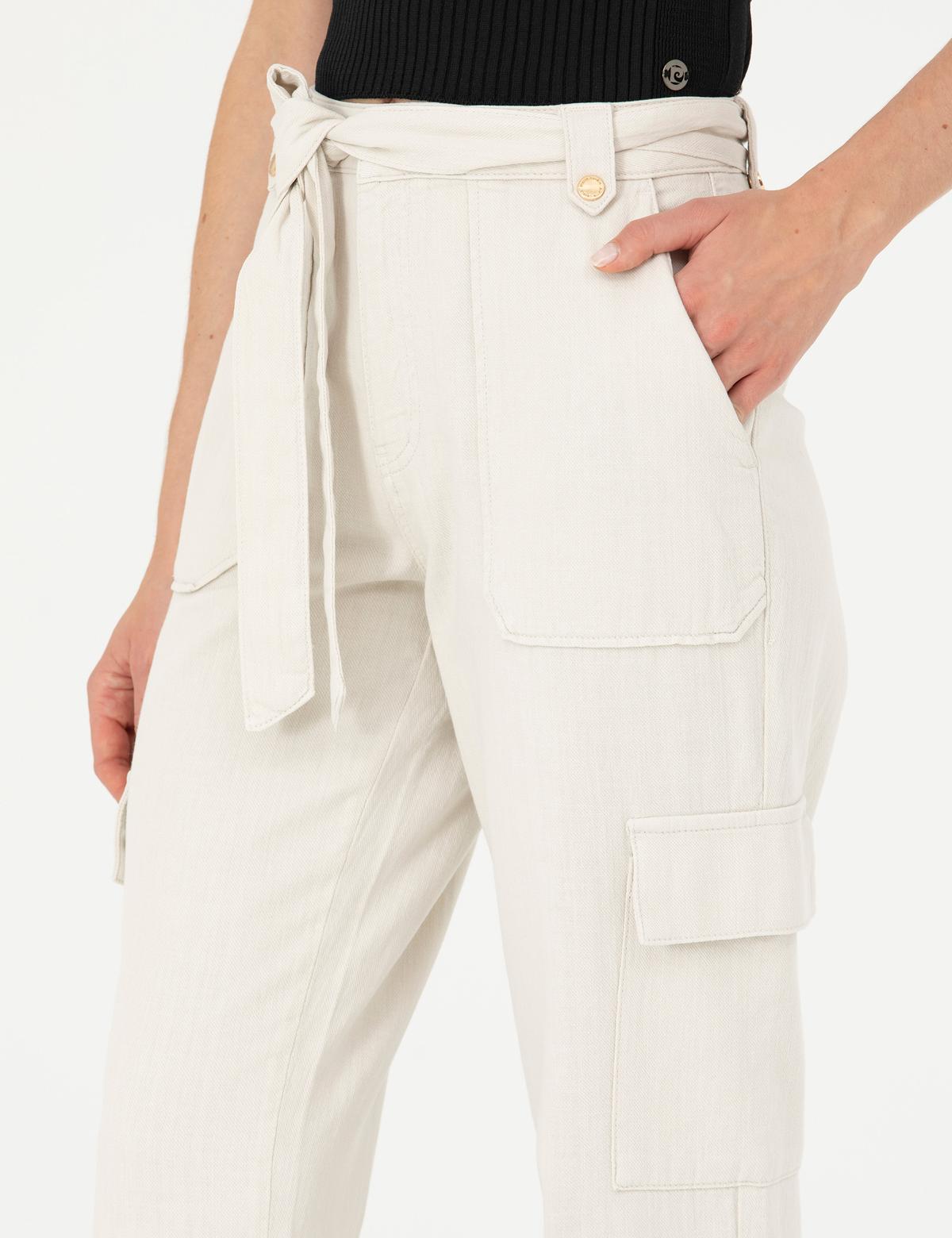 Krem Keten Karışımlı Jogger Fit Kanvas Pantolon - 50263722006