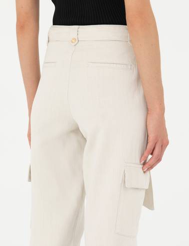 Krem Jogger Fit Kanvas Pantolon