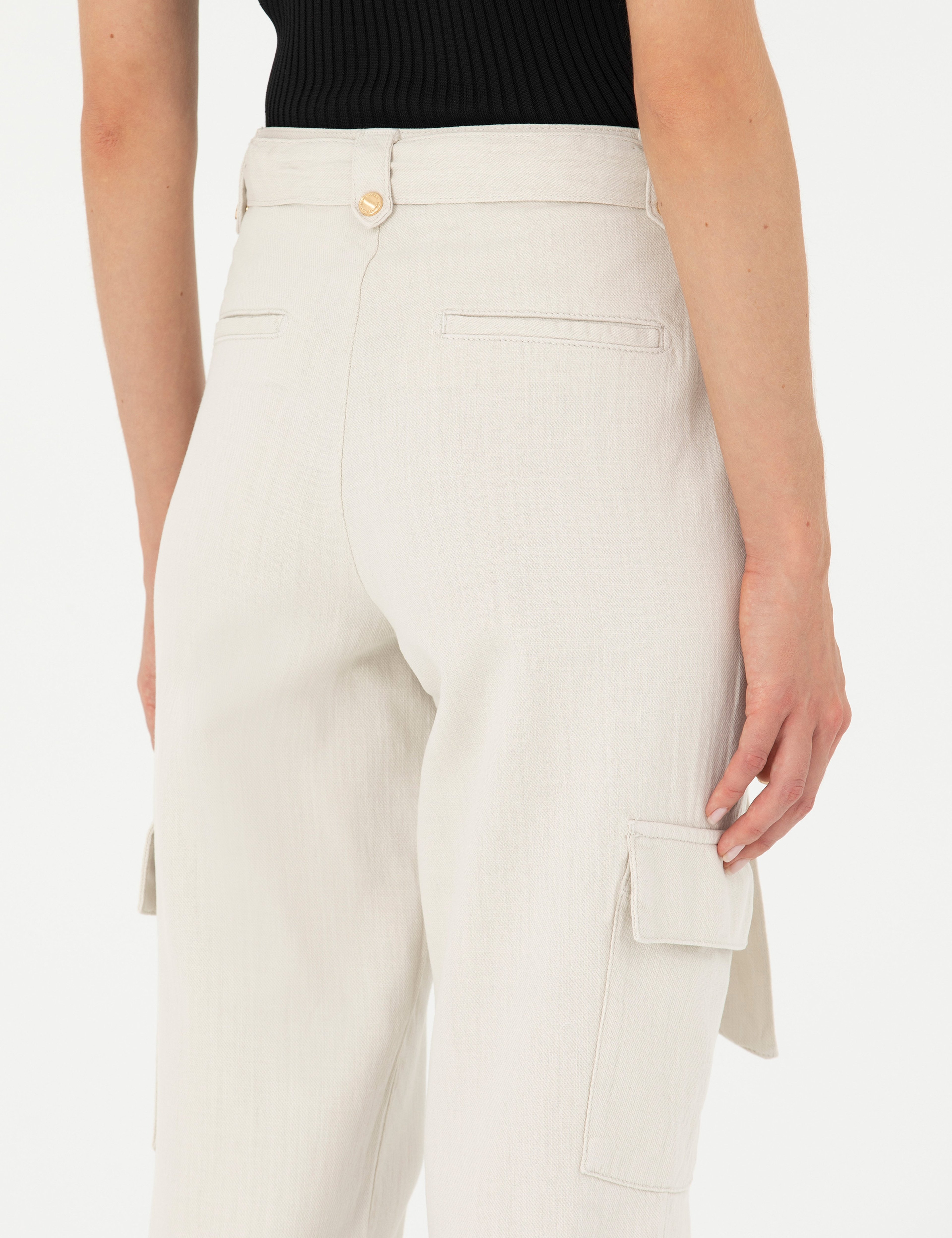 Krem Keten Karışımlı Jogger Fit Kanvas Pantolon - Image 7