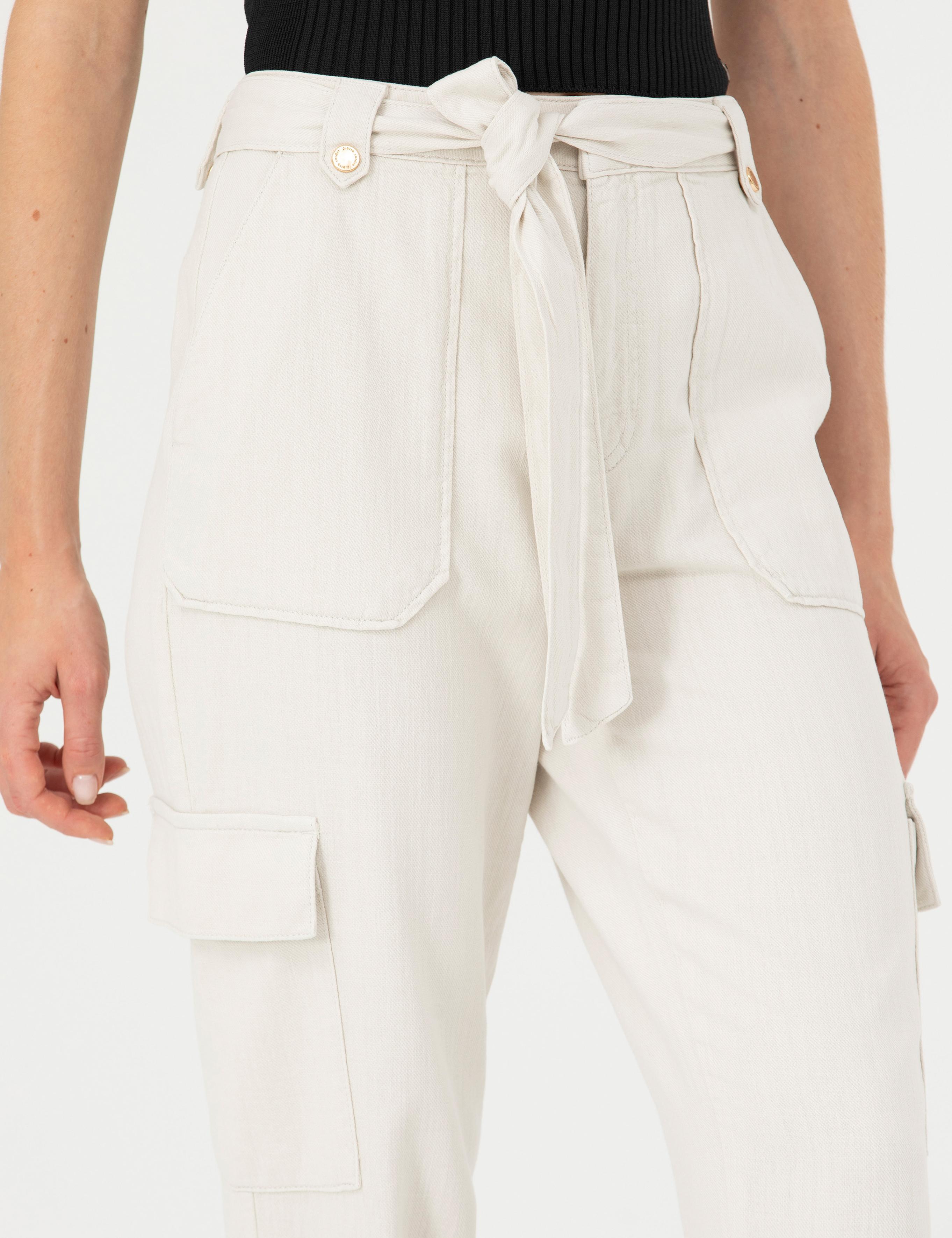 Krem Keten Karışımlı Jogger Fit Kanvas Pantolon