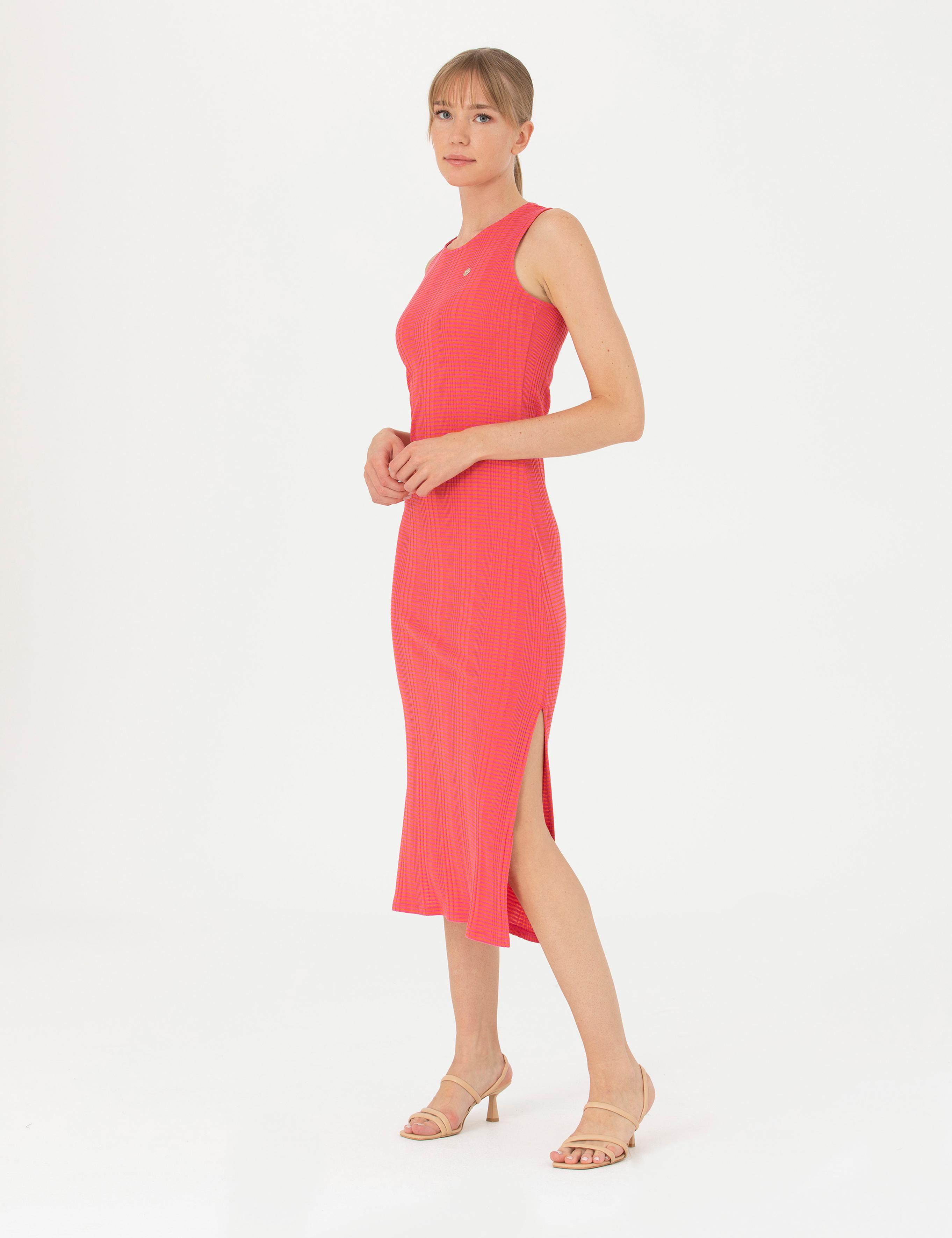 Fuşya Slim Fit Örme Elbise