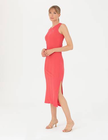 Fuşya Slim Fit Örme Elbise