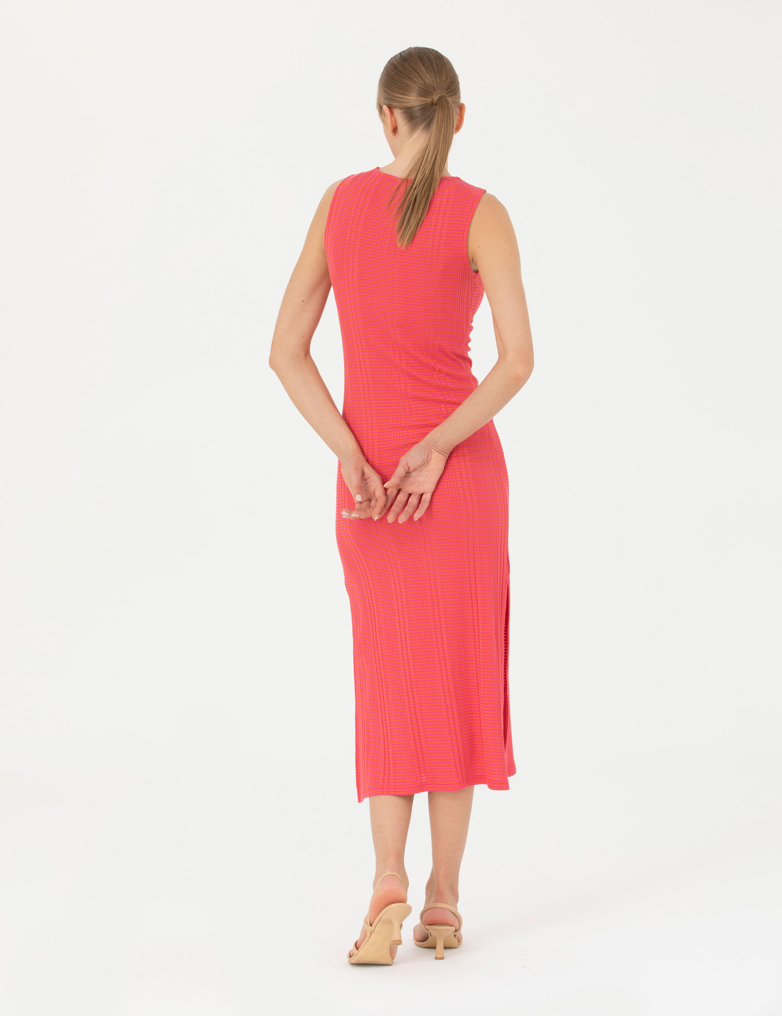 Fuşya Slim Fit Örme Elbise